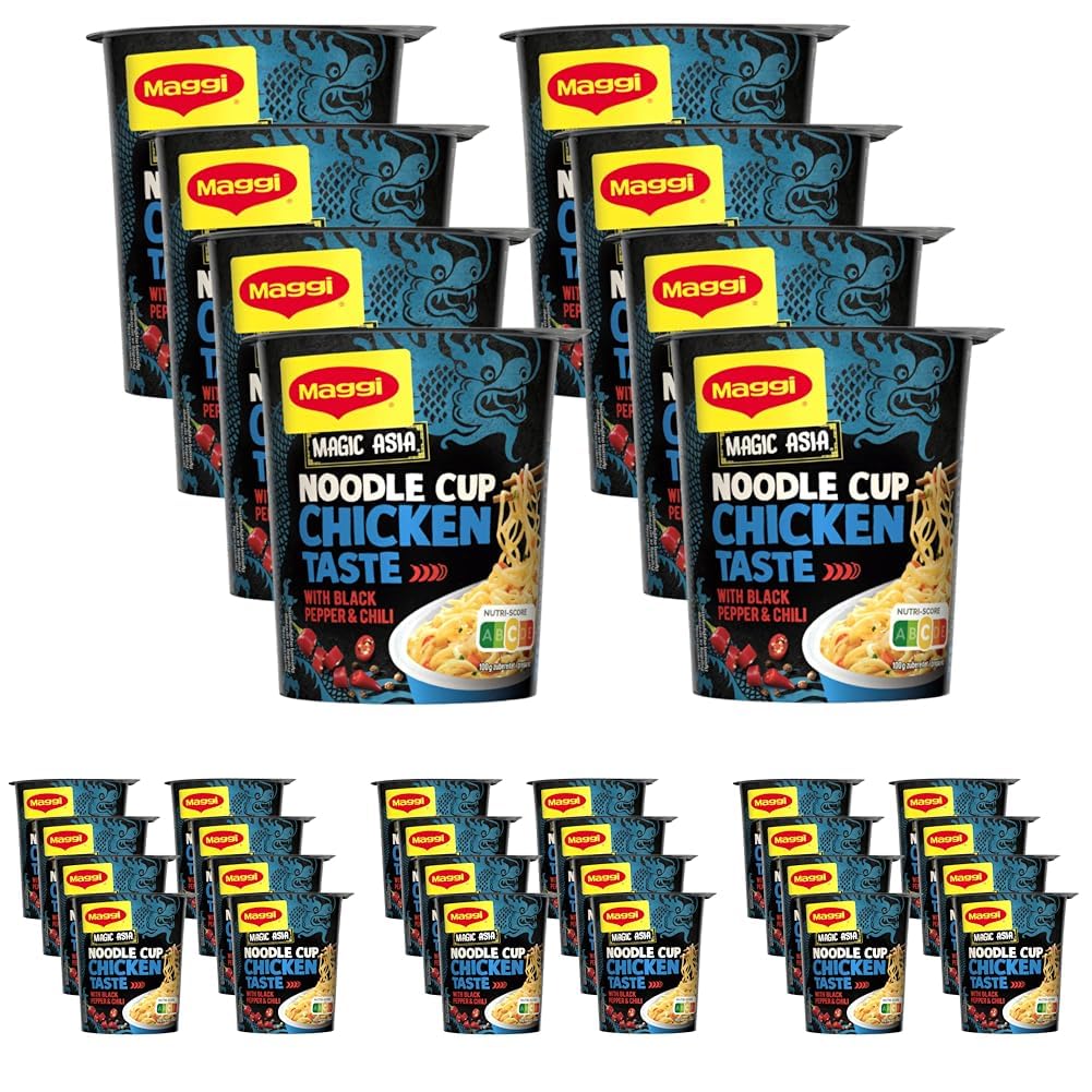 MAGGI Magic Asia Noodle Cup Chicken, Instant-Nudeln, asiatisches Fertiggericht, Hühnchen-Geschmack, mit Gemüse verfeinert, 32er Pack (8x63g)