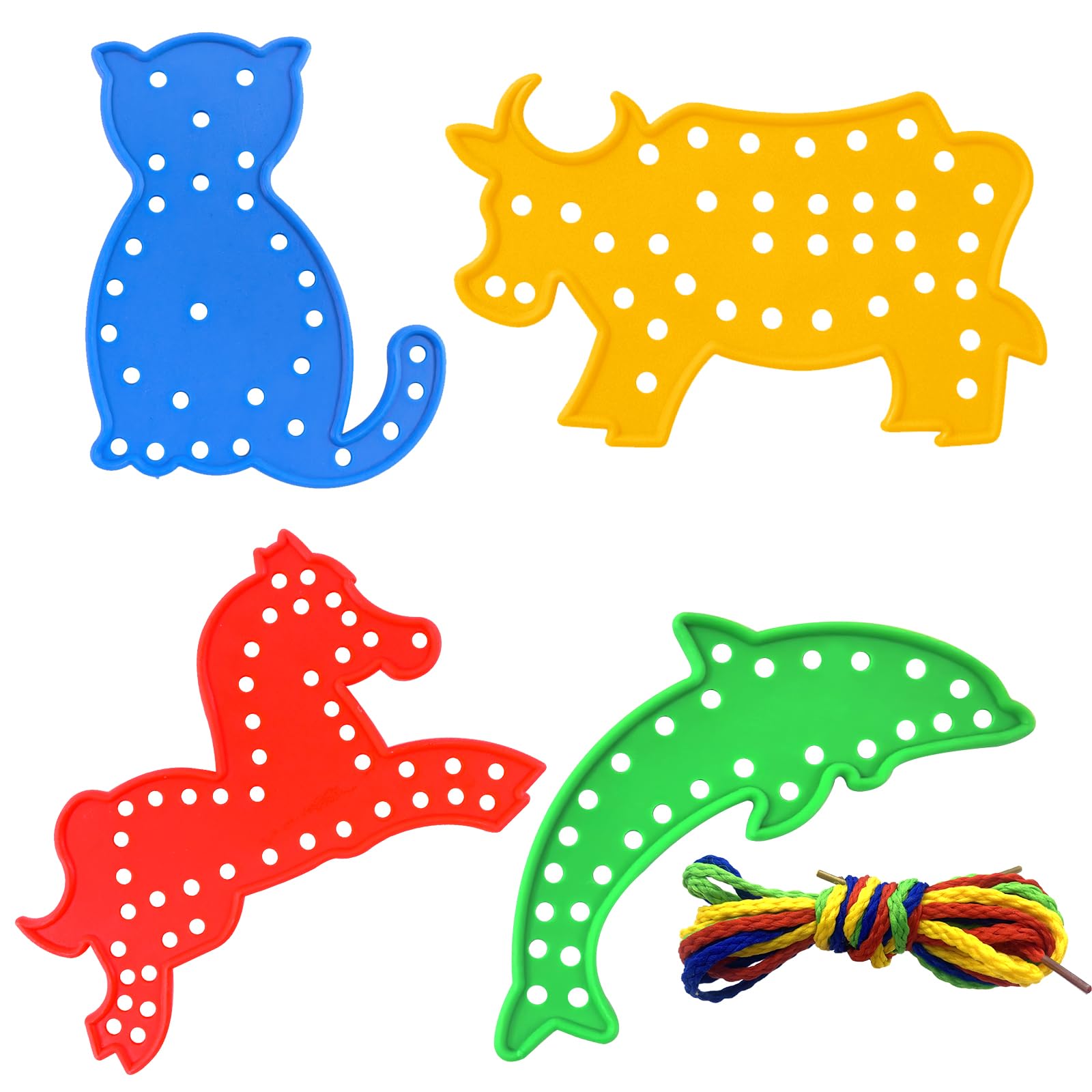 Cosysparks Threading Toys for 2-5 Year Olds, 4 Pcs Toddler Threading Toys Cute and Bright Animal Shape Lacing Toy Toddler Travel Toy Fine Motor Skills Gift for Kids