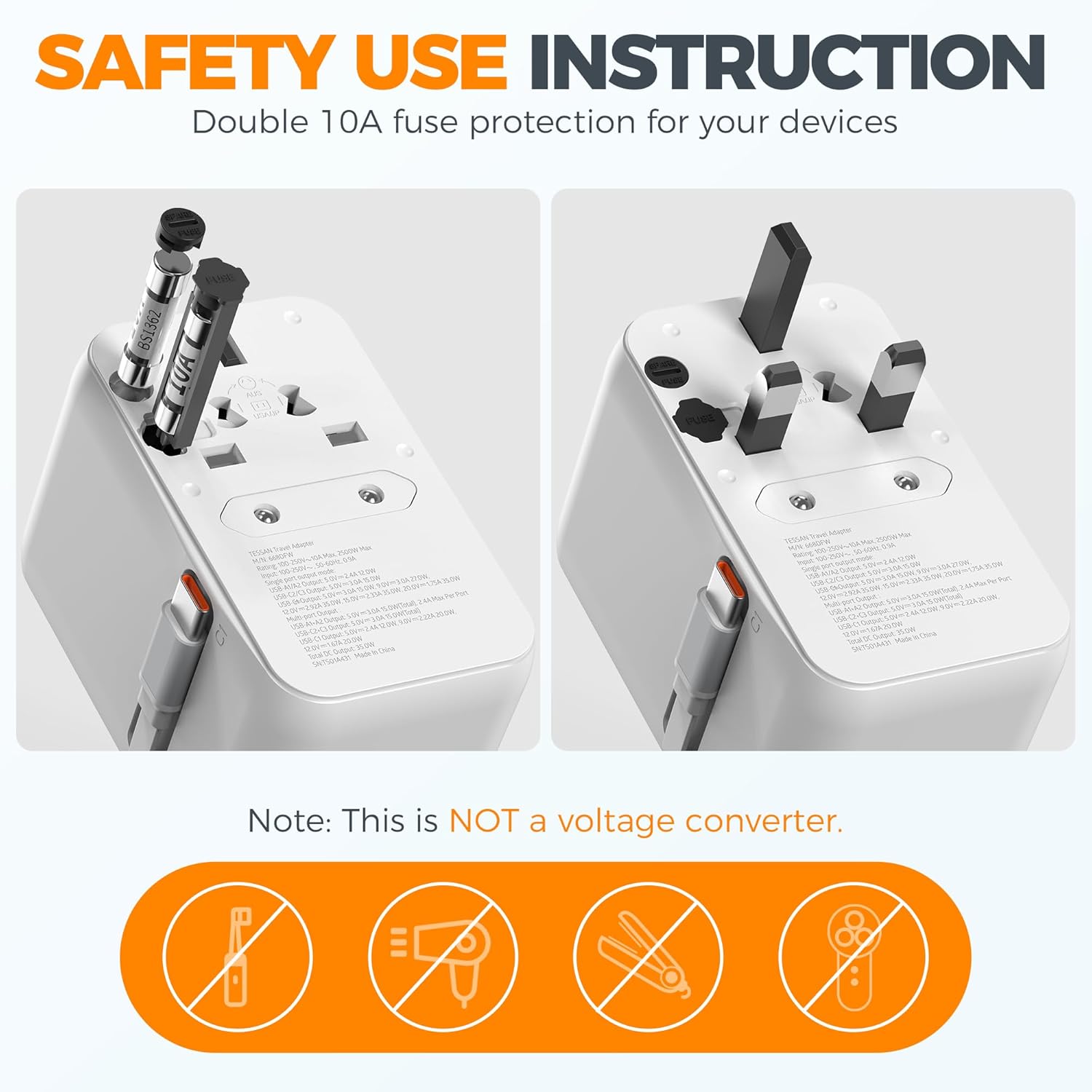Universal Travel Adapter, TESSAN 35W International Plug Adapter Built-in 1 USB C... 6 71qtcd2aCAL. AC SL1500