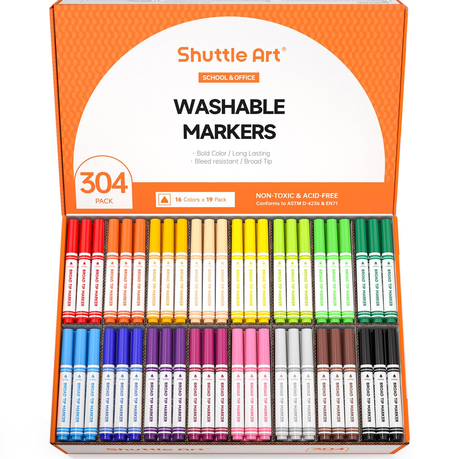 Amazon.com: Shuttle Art 304 Pack Washable Markers, 16 Assorted