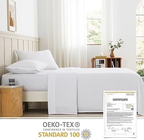 Miniatura 6 de Juego de sábanas tamaño individual, juego de sábanas de lujo de 1800 hoteles con bolsillo profundo de hasta 16 pulgadas, tela de microfibra doble