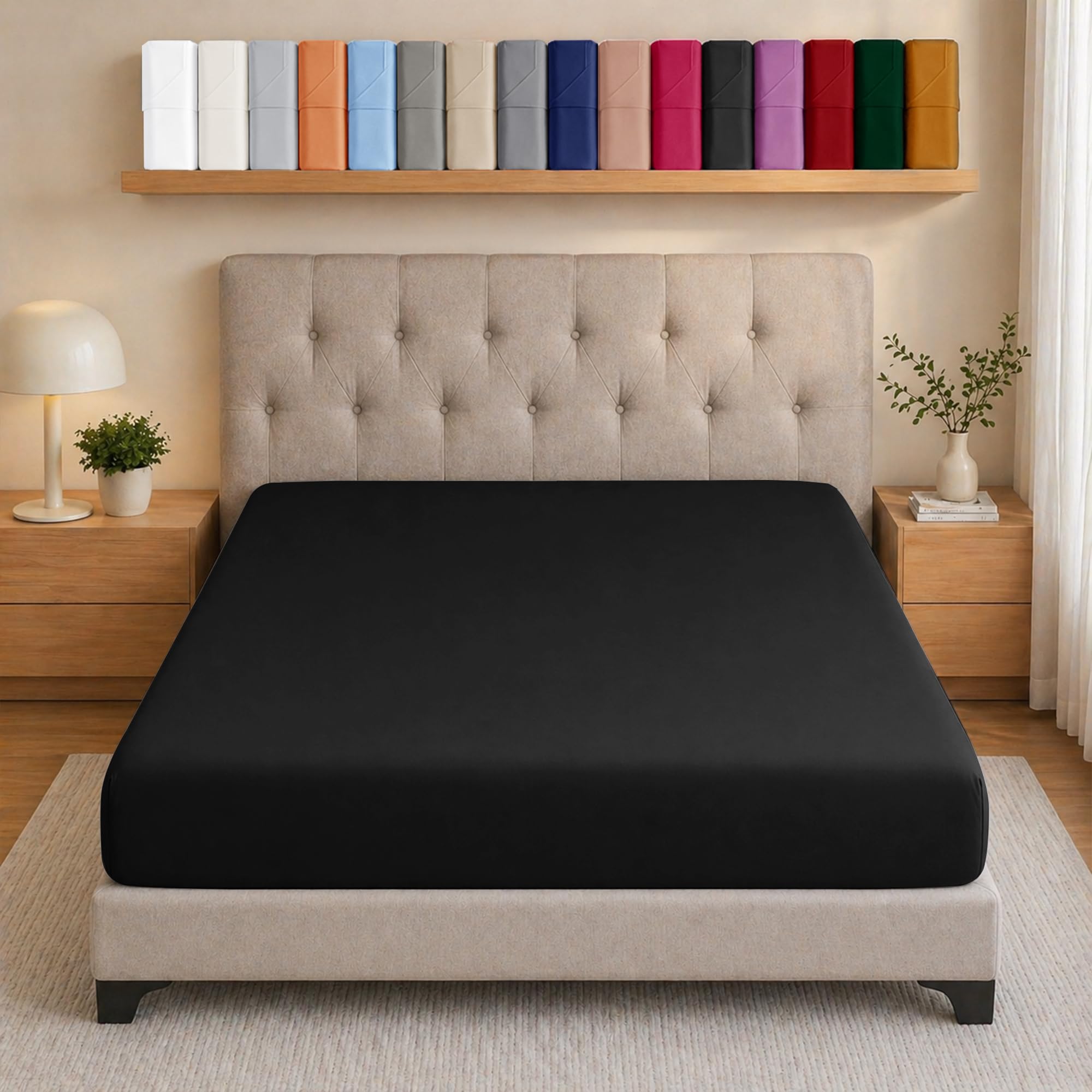 Ameha Black Single Bed Sheet Deep Pocket Up To 25 Cm Bedsheets For Single Bed Soft Brushed Microfiber Elasticated Corners Bottom Sheet Shrinkage And Fade Resistant Breathable