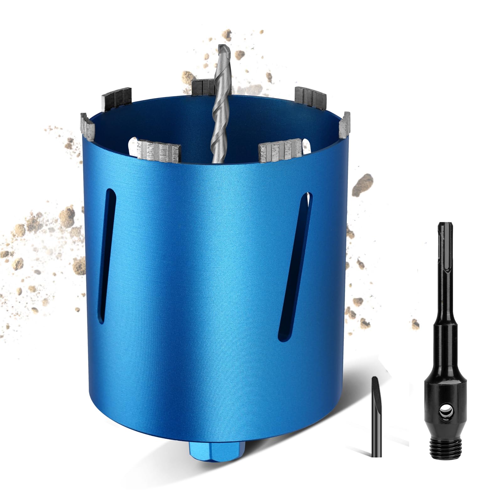 Corona de perforación de diamante M22, diámetro de 150 mm, longitud total: 200 mm, adaptador SDS Plus (110 mm), para hormigón y mampostería