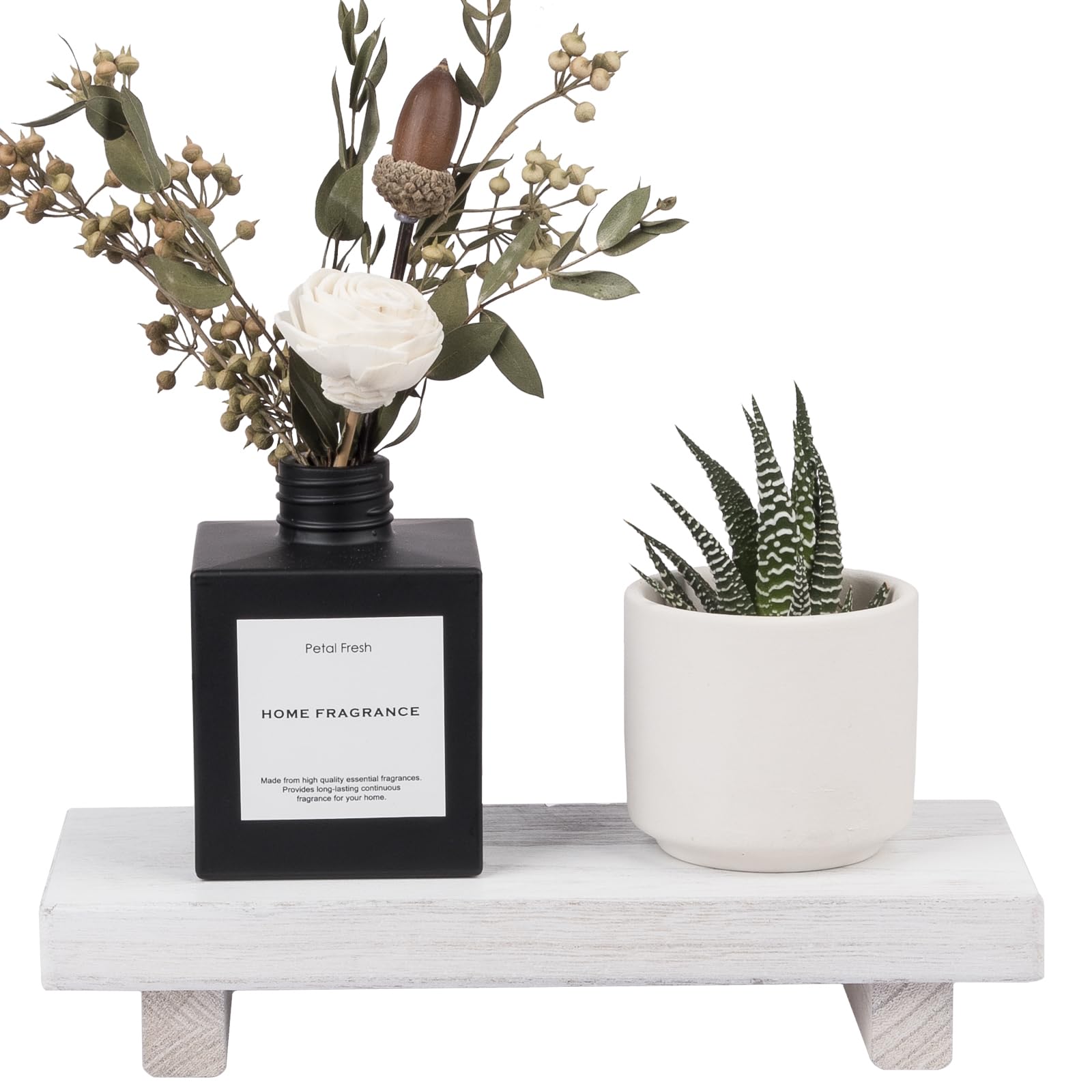 Small Wood Tray Pedestal Stand Farmhouse Bathroom Decor Decorative Wooden Riser Kitchen Soap Dish Holder for Vanity, Counter, Sink, White