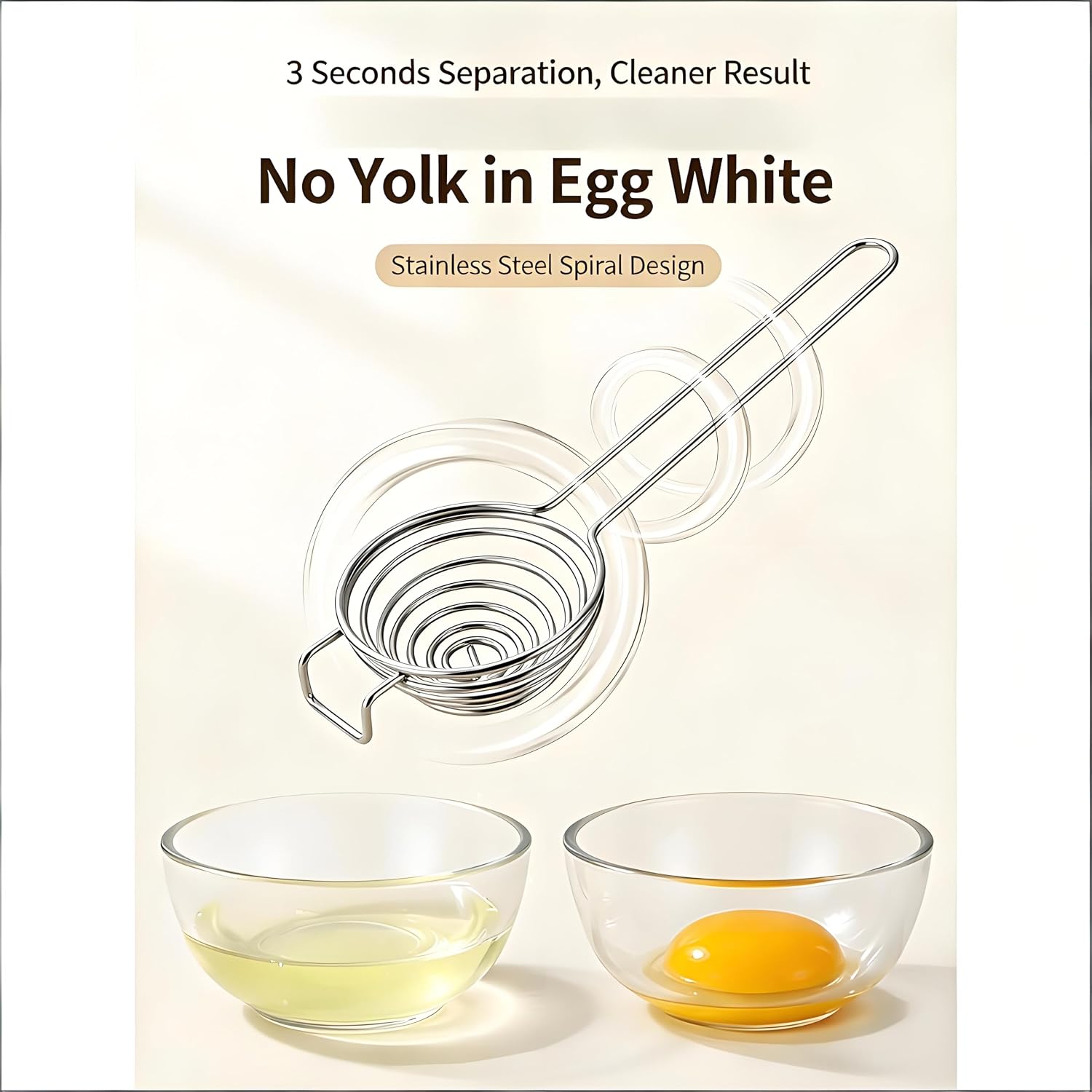 Silver Stainless Steel Egg Separator, Yolk Extraction Tool for Home Bakers