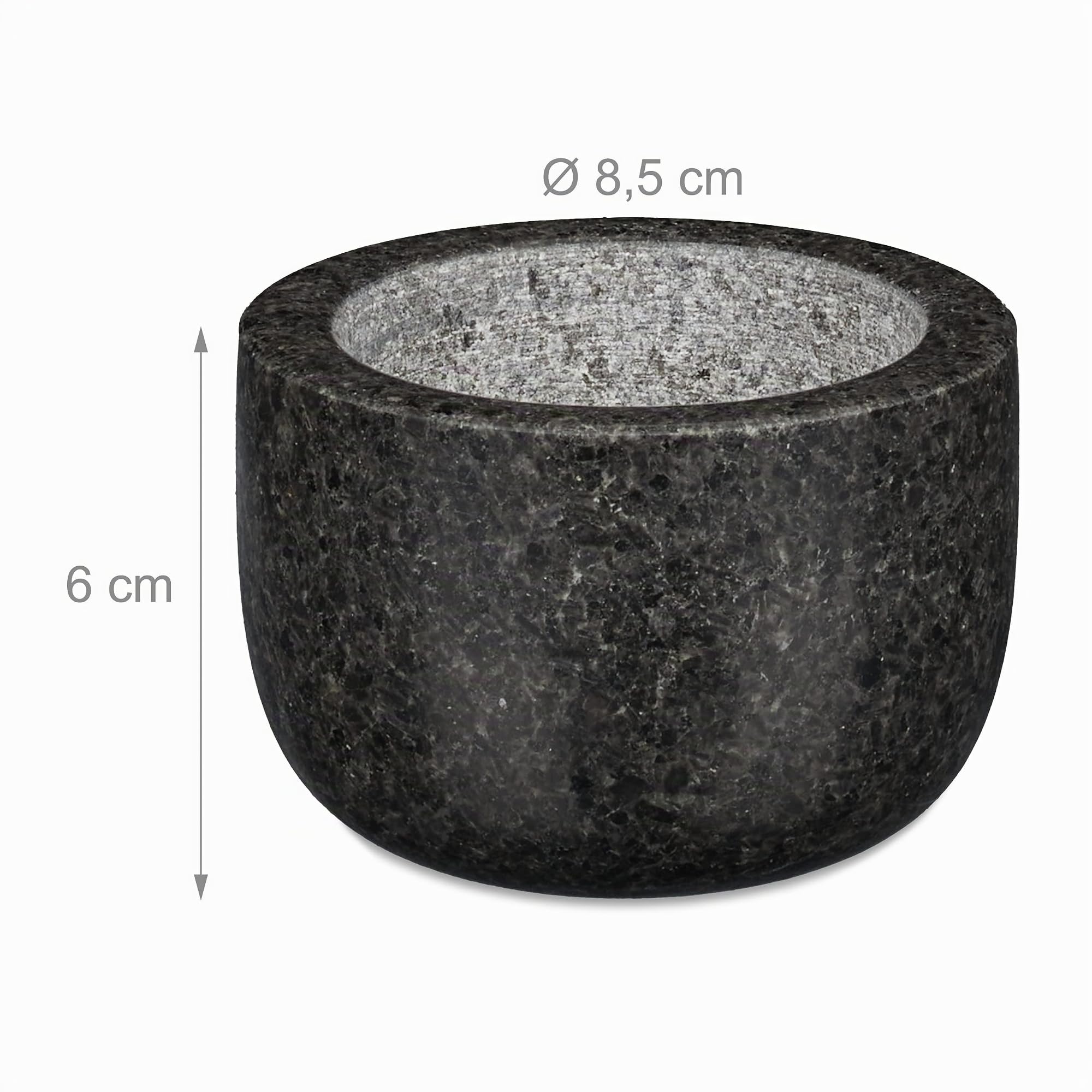 Relaxdays Mortero Granito con Mano, Resistente, Duradero, Especias, Hierbas, Moledor Piedra Pulida, 8,5cm Ø, 100ml, Gris