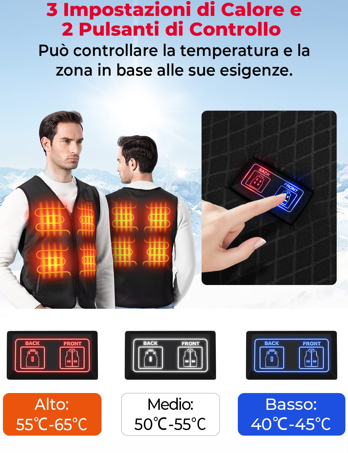 KEMIMOTO Gilet Riscaldato per Uomo Donna, Elettrico Gilet Riscaldato con USB, Giubbotti Riscaldati a Batteria Doppi Controlle per all’aperto Lavoro Sci Escursionismo Caccia Moto