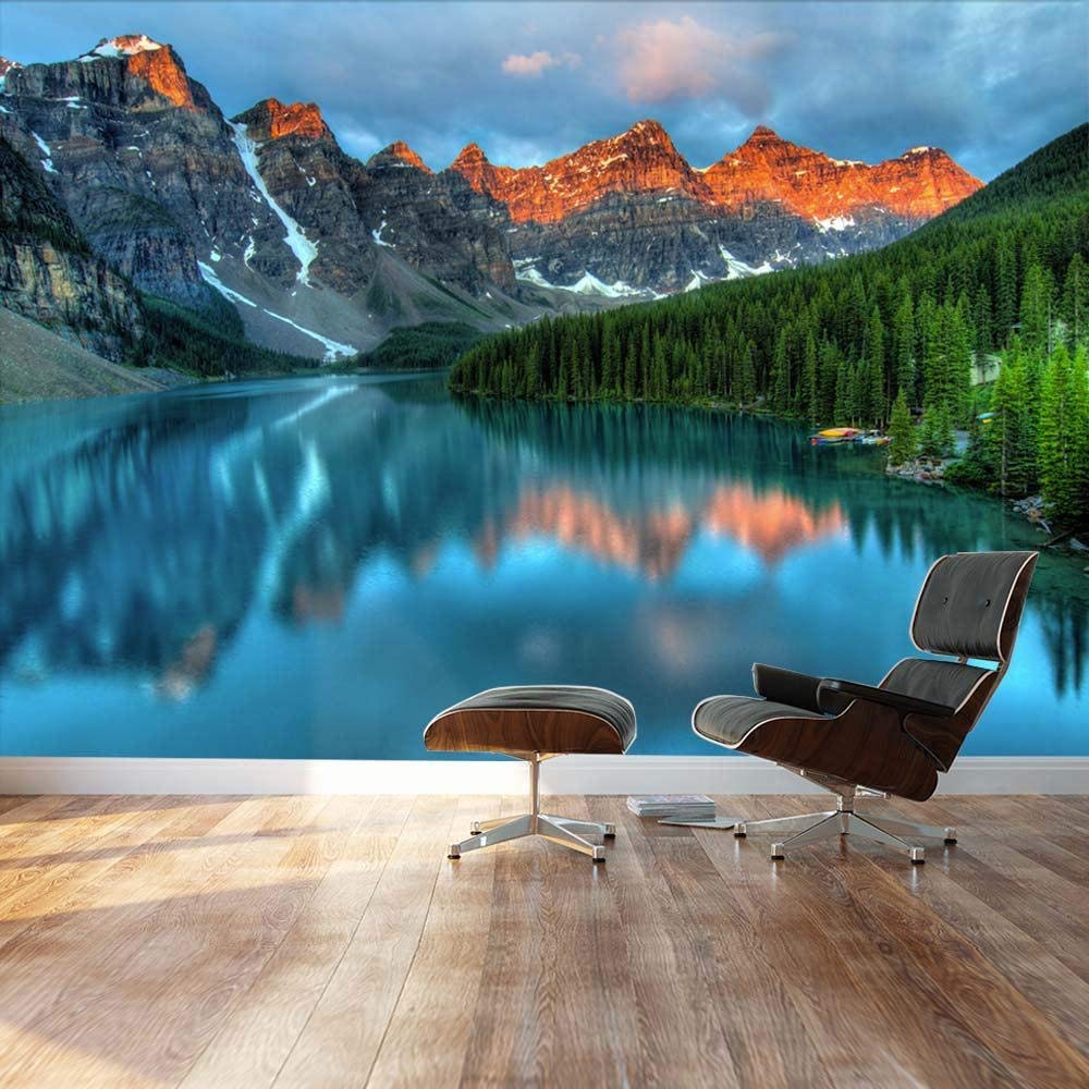 Papier peint photo 3D paysage de lac calme pour chambre et salon zen