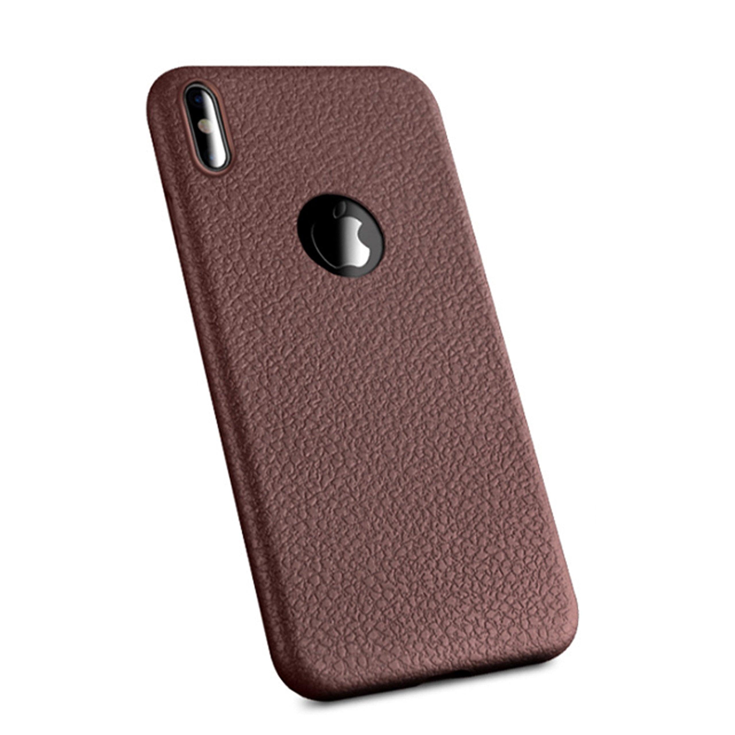 The Best seller iPhone X leather case, Anti-Slip Lychee Grain Leather Pattern Flexible TPU Silicone Slim Protective Back Cover Case For iPhone X,10, Ultra thin leather Case, New, Protector (Brown)