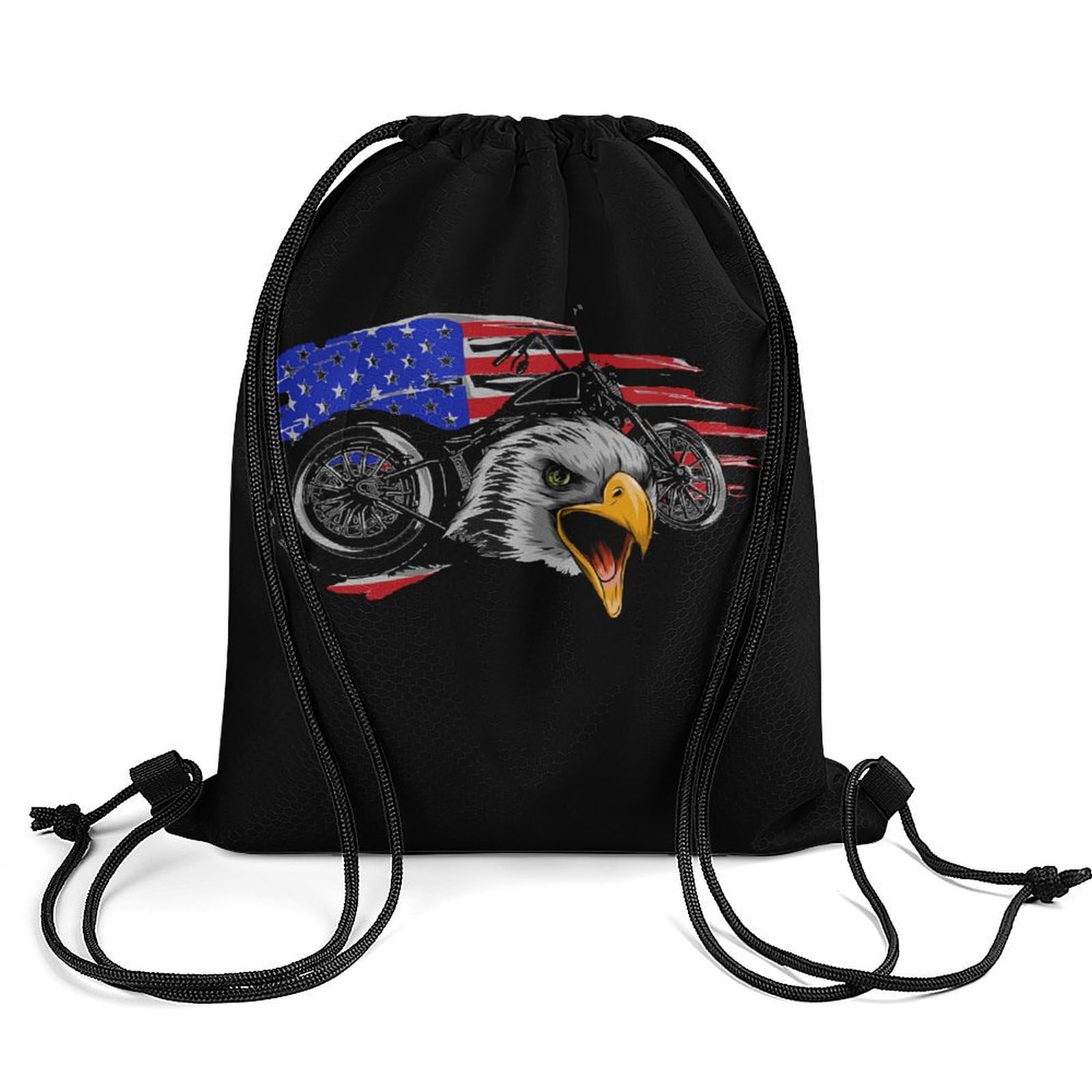 US Motorcross Flag with Bald Eagle Drawstring Backpack Durable Sport Gym Bags Daypack for Men Women 35 * 42cm