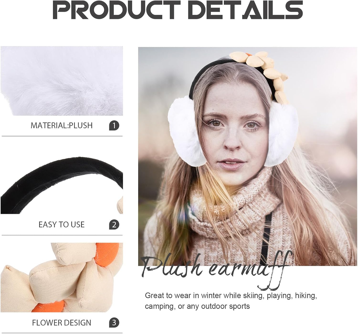 SOLUSTRE Winter Plush Ear Covers Earmuff for Women, Soft Windproof Ear Warming Cover with Elegant Apricot Color, Thermal Protection for Outdoor Running and Cold Weather