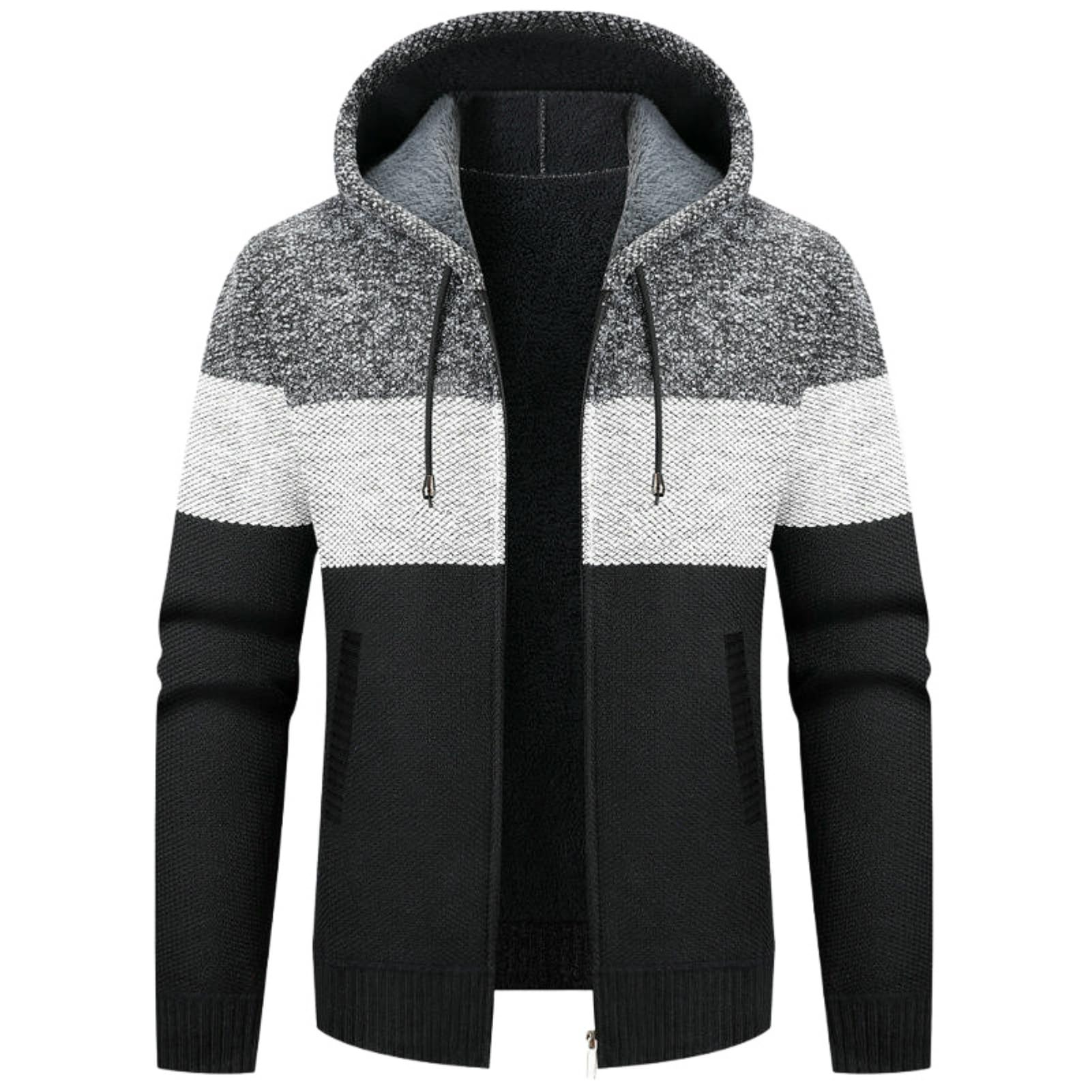 Pull d'hiver homme à capuche doublé peluche bloc de couleur