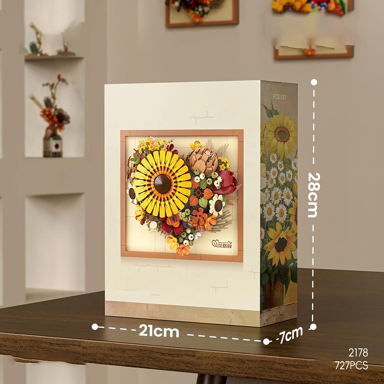 727 PCS Sunflower Flower Building Set - Botanical Collection Painting Frame, DIY Handmade Gift, Suitable for Women, Birthdays, Anniversaries, Home and Desktop Decoration