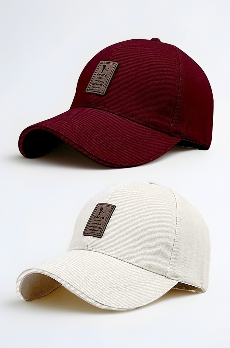 Acrylic - Adjustable Unisex Cap - Quick Drying Sun Hat For Activites Sports Baseball Hat For Men And Women Freesize (Pack Of 2) Multicolour