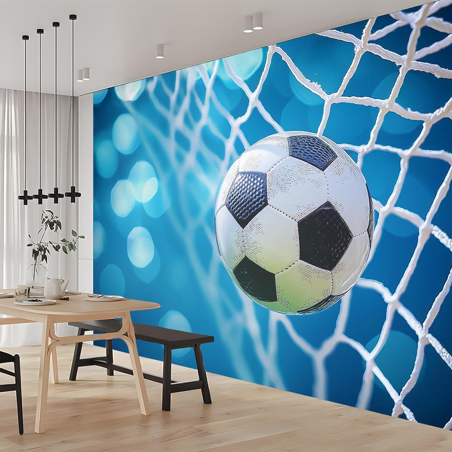 Vlies Fototapete Fußball 3D Effekt 250x175 Blau Foto Tapete Schlafzimmer Wohnzimmer Moderne XXL Wandtapete Groß Vliestapete Fototapeten Poster Wand Dekoration a.771