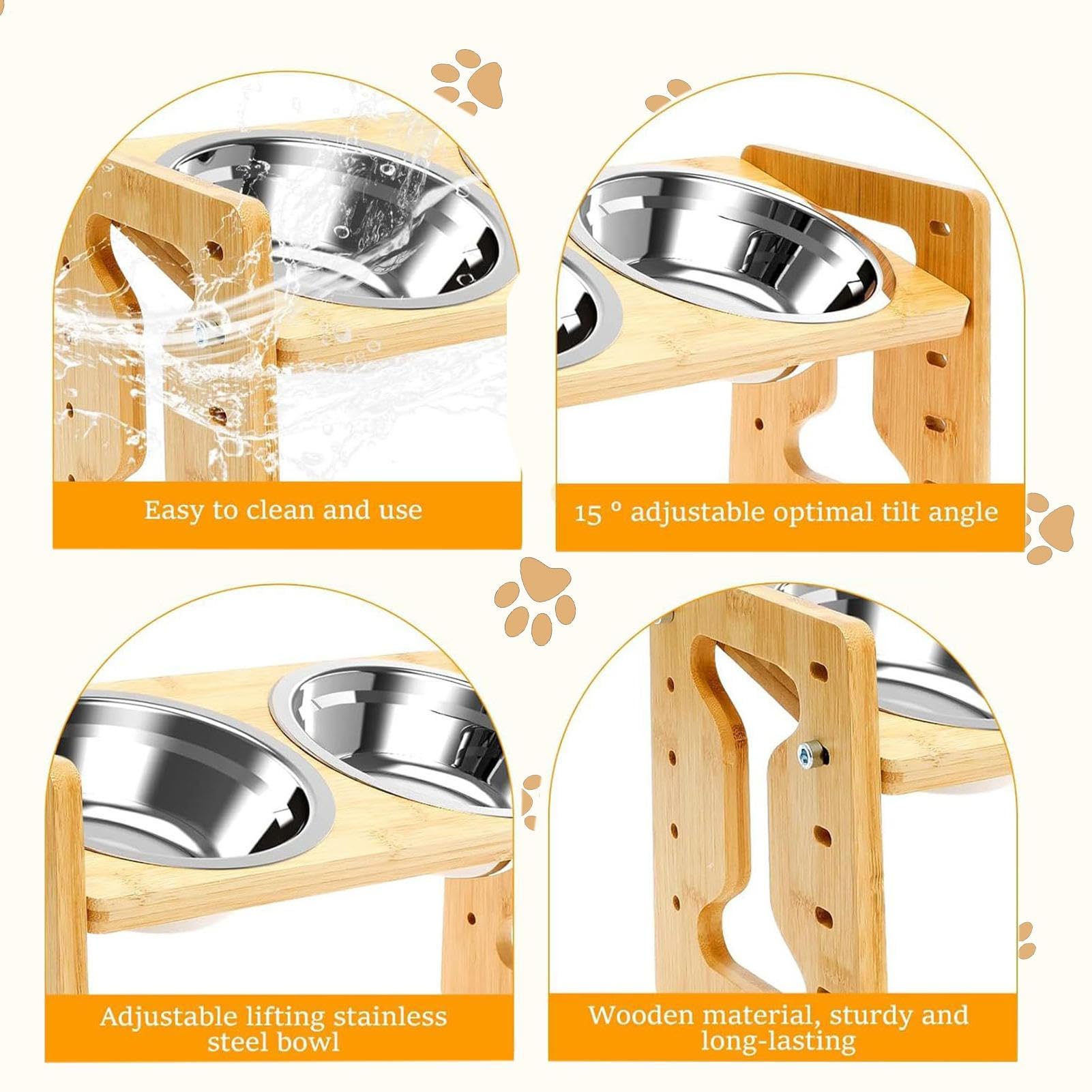 Gamelle surélevée pour chien, hauteur réglable, en acier inoxydable, double mangeoire inclinée en bois, alimentation lente, base antidérapante ergonomique pour chiot pour manger et boire