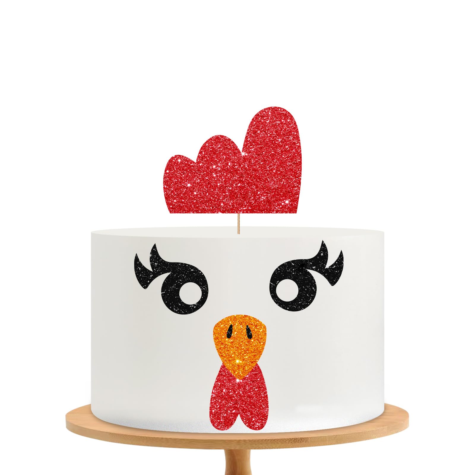 Chicken Birthday Cake Topper, This Chick is One Cake Decor, Red Glitter Chicken Cake Topper for Farm Animal Baby Shower Party Decoration