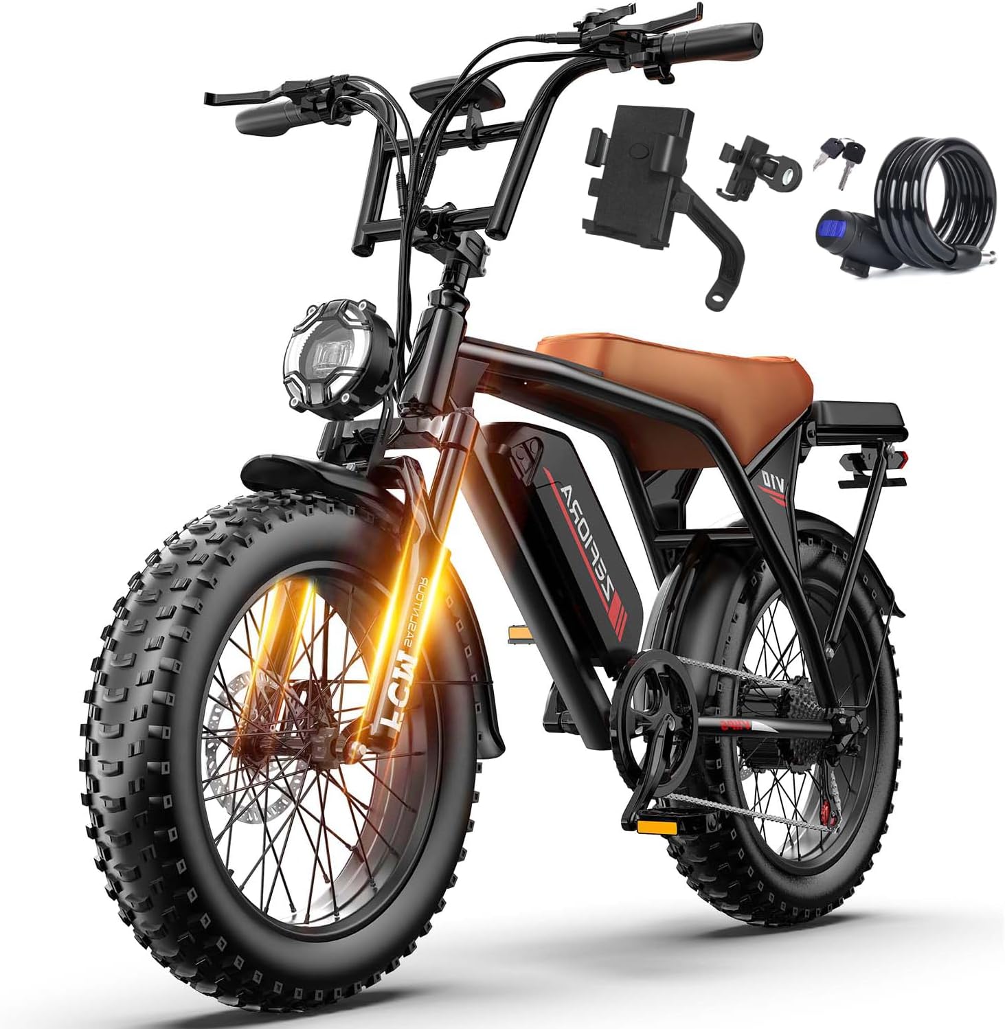 Electric Bike for Adults, 2500W Peak Motor Ebike, 48V Removable Battery Electric Dirt Bike, 25MPH, 7-Speed, Dual Disc Brakes, 20″ Fat Tire Ebikes for Outdoor, Commute