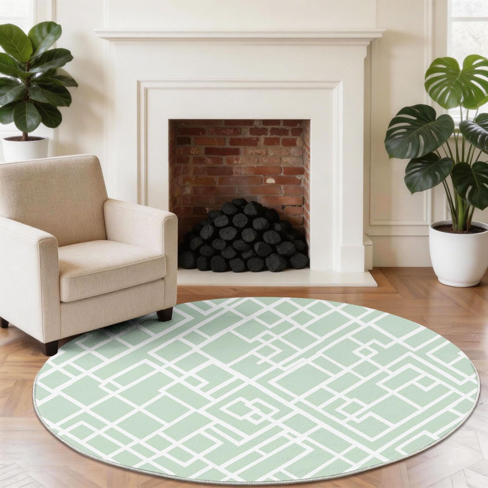 Alfombra redonda de rayas verdes lavable que soluciona suelos resbaladizos