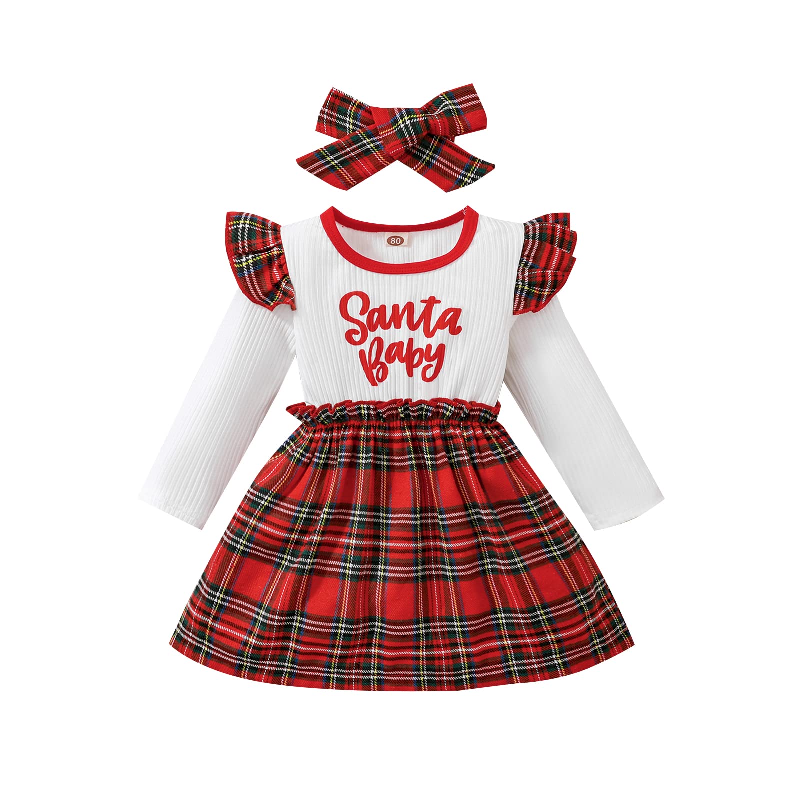Toddler Baby Girl Christmas Outfit Buffalo Plaid Long Sleeve Dress Fall Winter Casual Dress Christmas Skirt 1-5Years Old