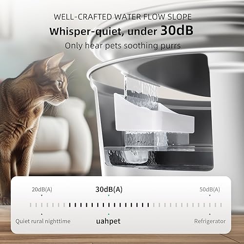 Miniatura 7 de uahpet Fuente de agua inalámbrica para gatos de acero inoxidable Pro, bomba externa a batería, dispensador de beber para perros con ventana de nivel