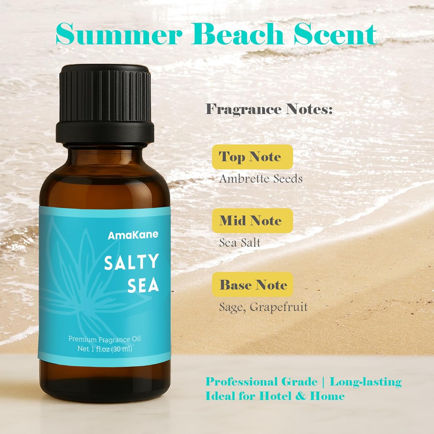 AmaKane Salty Sea Fragrance Oil, Beach Essential Oil for Diffuser, Summer Fragrance Oil for Candle Making, DIY Soap Making Scents, Diffuser Oils for Home, Aromatherapy Oils, 30ml