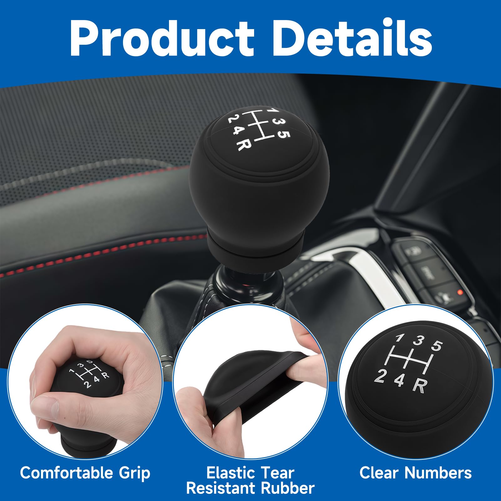 Pomo para Palanca de Cambio de Coche, Funda Antideslizante de 5 Marchas, Cobertura Universal para Palanca de Cambio Manual, Protección Duradera Resistente al Desgaste para Interior de Automóvil - 5