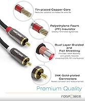 Vista 3 de FosPower Cable 2RCA MM de audio estéreo 24K chapado en oro núcleo de cobre, conector 2RCA macho a 2RCA macho izquierda derecha con calidad