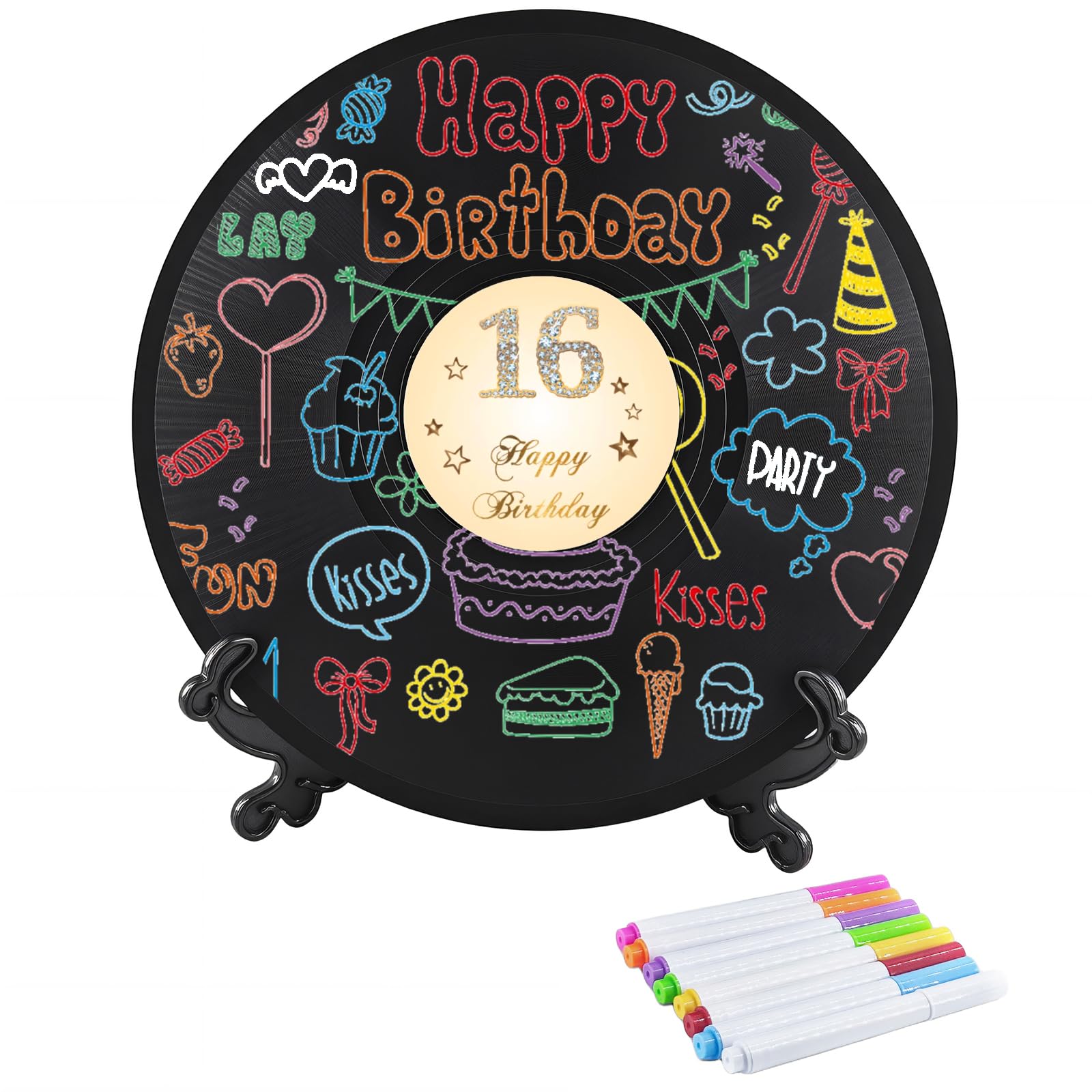 Płyta winylowa 'Sweet 16 Birthday' dekoracje 38 cm x 11,15 cm, dekoracje na 16. urodziny, przyjęcie, plakat, alternatywa dla księgi gości na 16. urodziny, świetny prezent dla dziewcząt lub chłopców