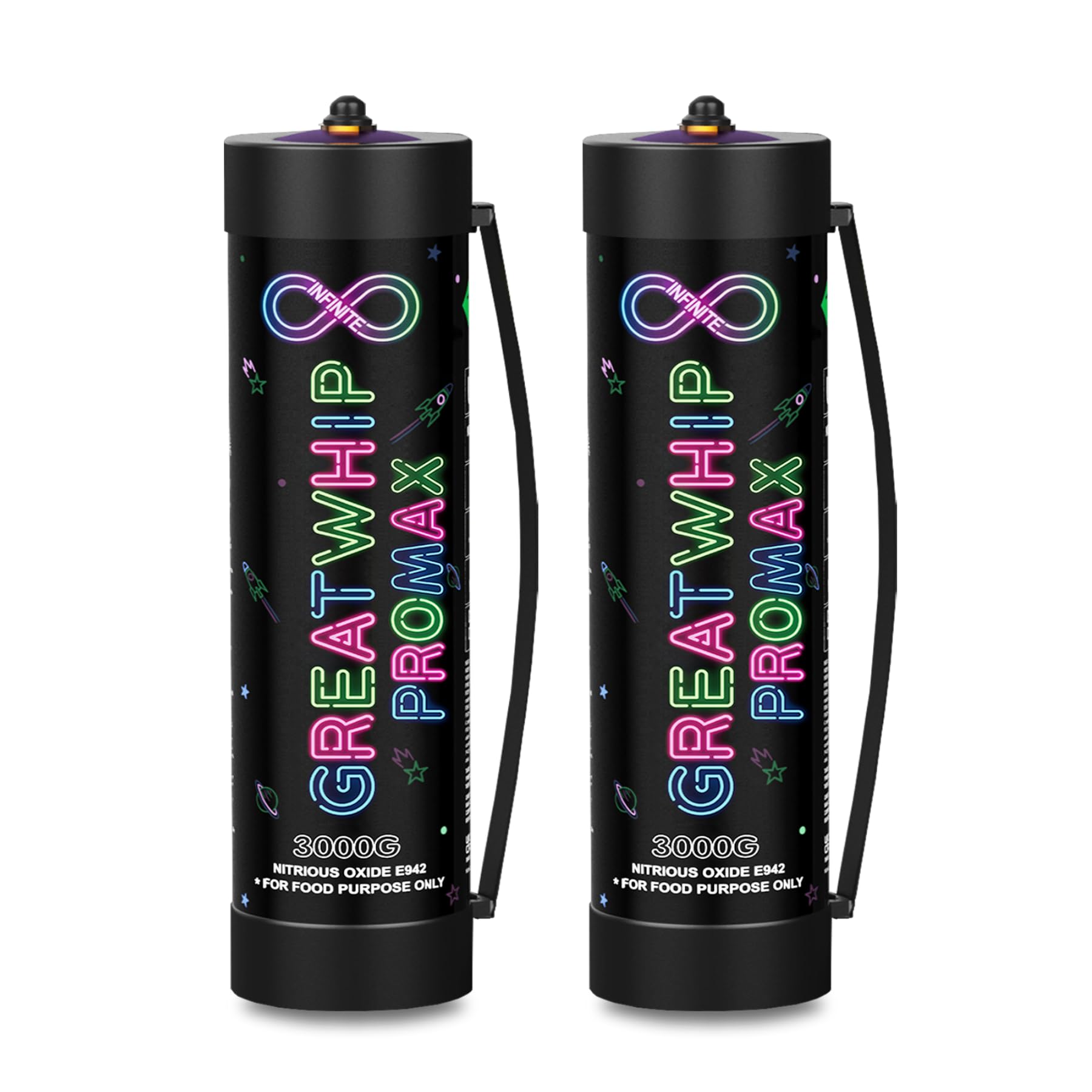 GreatWhip 3000g Whipped Cream Chargers Original Kitchen Cylinder Charger 4.4L Compatible with Cream Whippers, 2 Cylinders