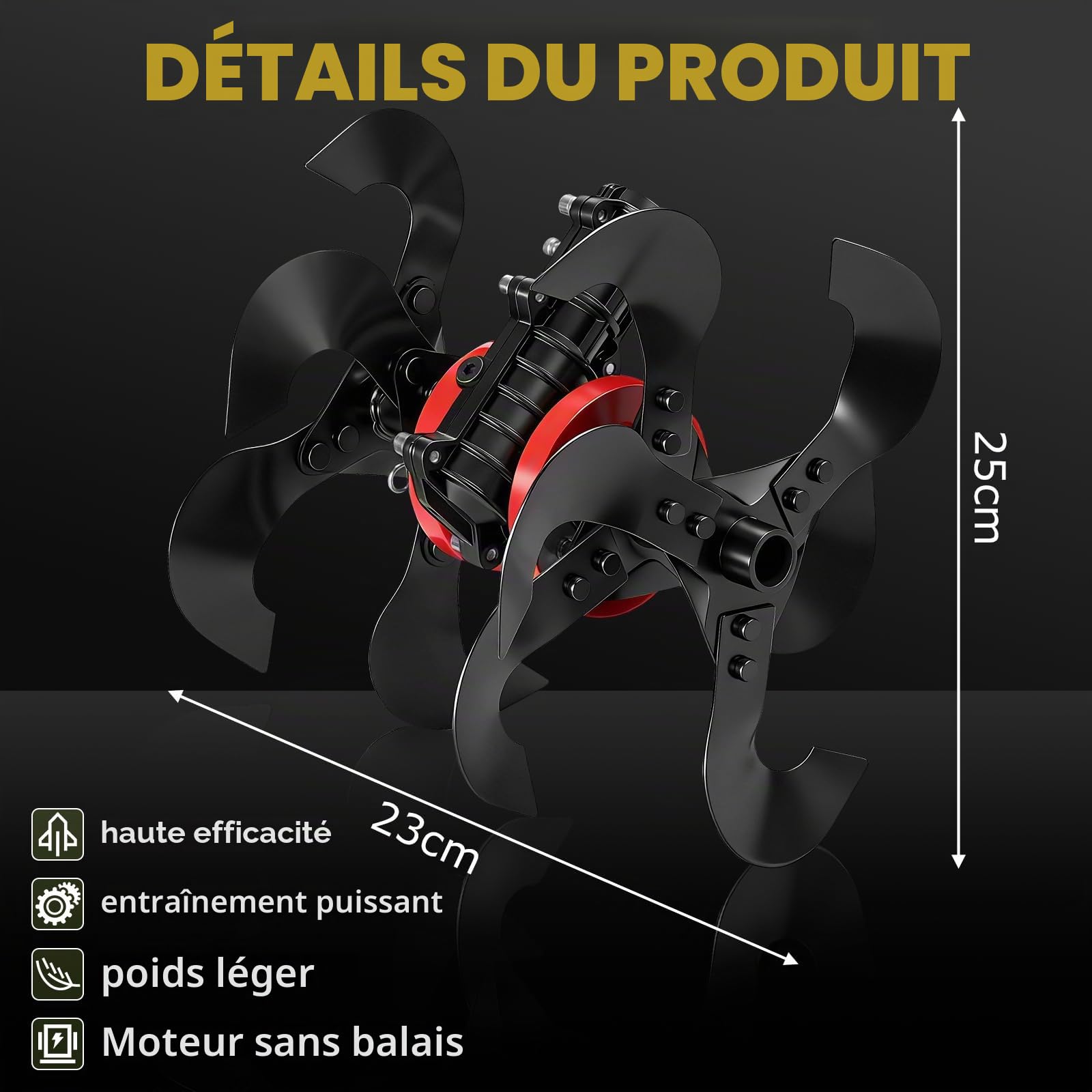 Roue de débroussailleuse 2 en 1 pour tondeuse à gazon, roue de desserrage du sol pour débroussailleuse, cultivateur avec outil robuste en acier au manganèse (tube de 26 mm de diamètre, dents 9)