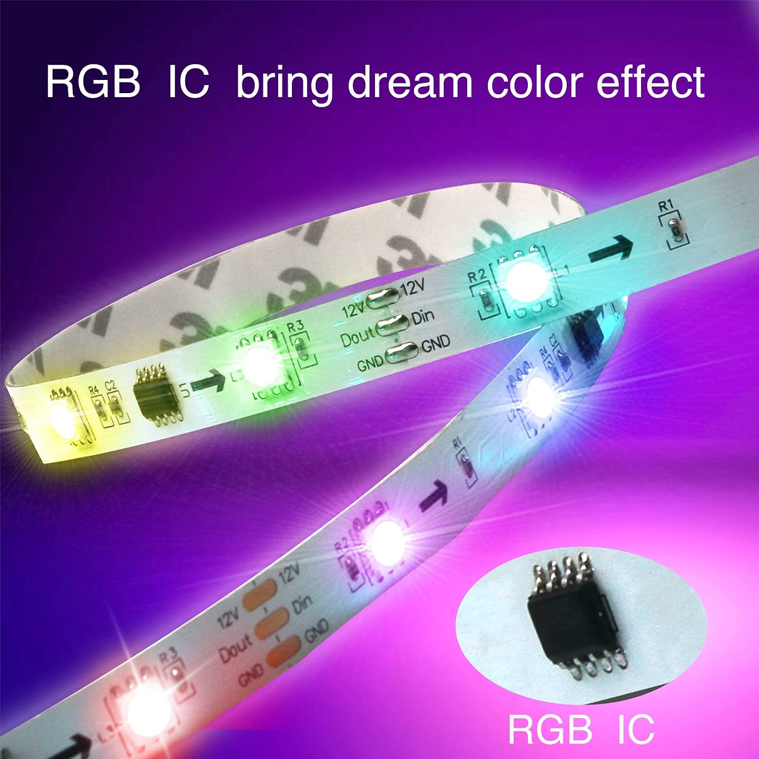 DAYBETTER Multi-Color Chasing in One Line Addressable Led Strip Lights 65.6ft, IC Chips SMD 5050 Dreamcolor Led Lights with Remote Control for Bedroom