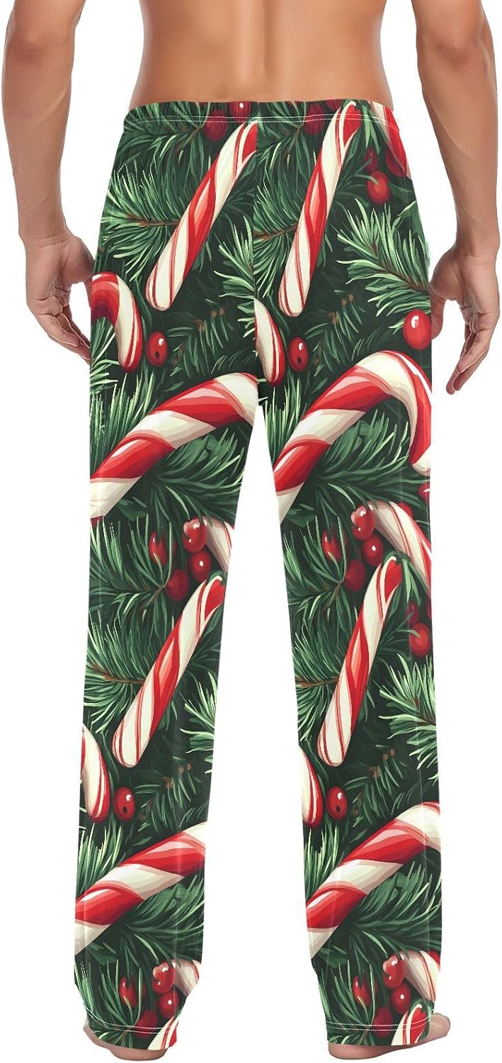 ALAZA Christmas Candy Canes Men's Pajama Pants Men Cotton Pajama Bottoms with Pockets, S