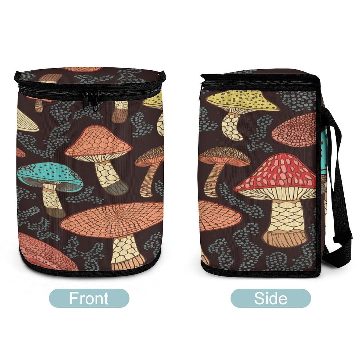 Car Garbage Storage Bag Mushroom Printed Hanging Vehicle Trash Bin Car Trash Can with Zipper Lid Portable Garbage Storage Bags for Truck Van and SUV