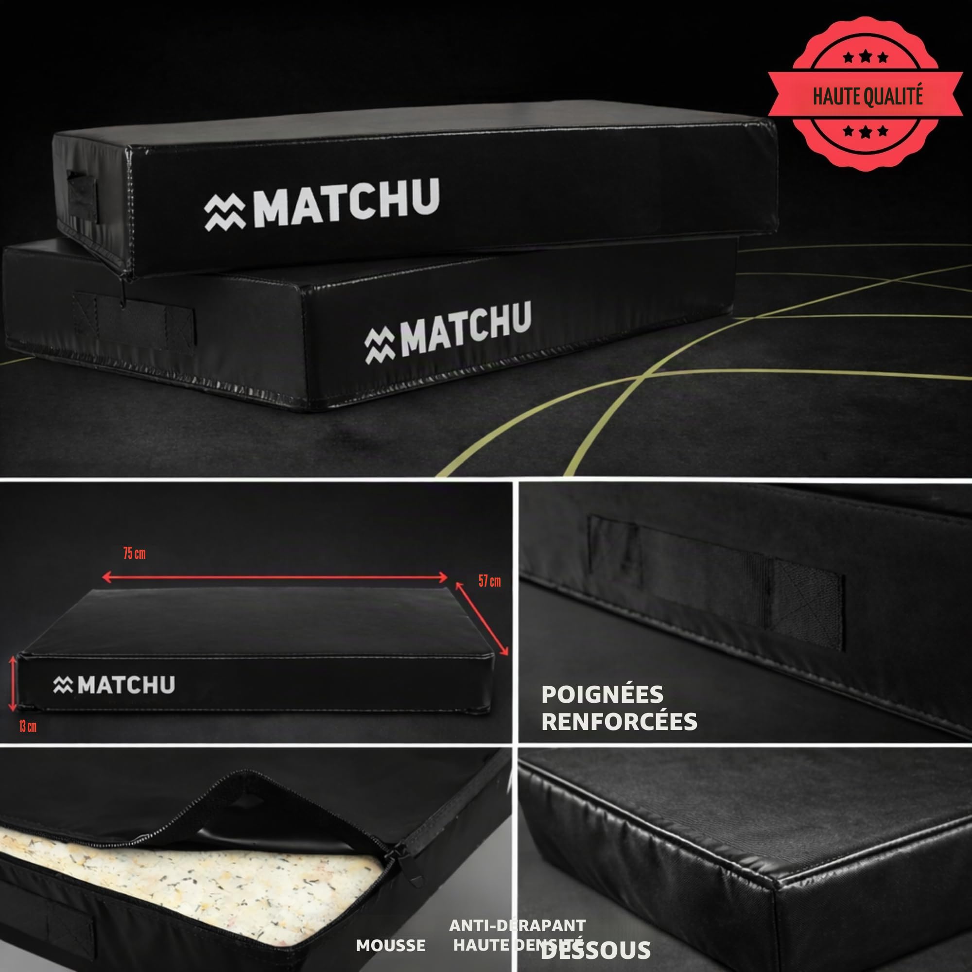 MATCHU - Drop Pads - Lot de 2 - Amortissement de haute qualité - Mousse durable - Housse en PVC résistante à l'usure - 75x57x15 CM - Noir