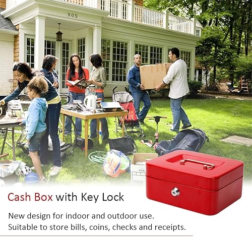 Vista 92 de Decaller - Caja de efectivo metálica con bandeja de dinero, con cerradura de llave para seguridad, rosa, mediana, 23,8 x 19,8 x 8,89 cm Rosa/Rebel