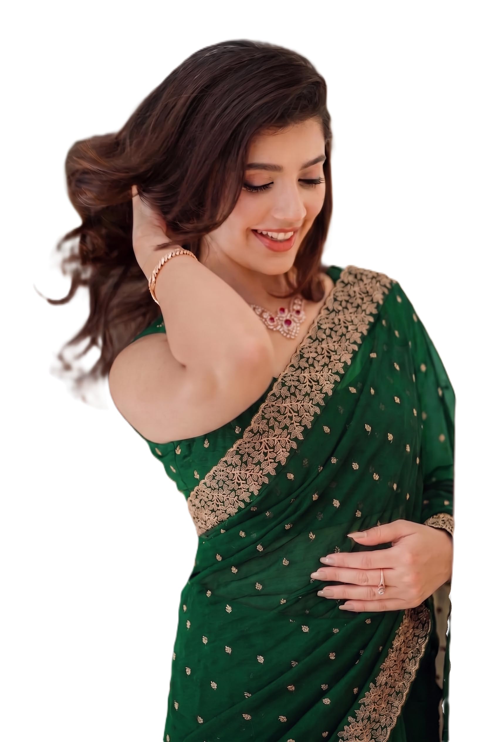 Women's Heavy Georgette Sequence Work & Unstitched Jacket Saree With Unstitched Blouse Piece-image-4