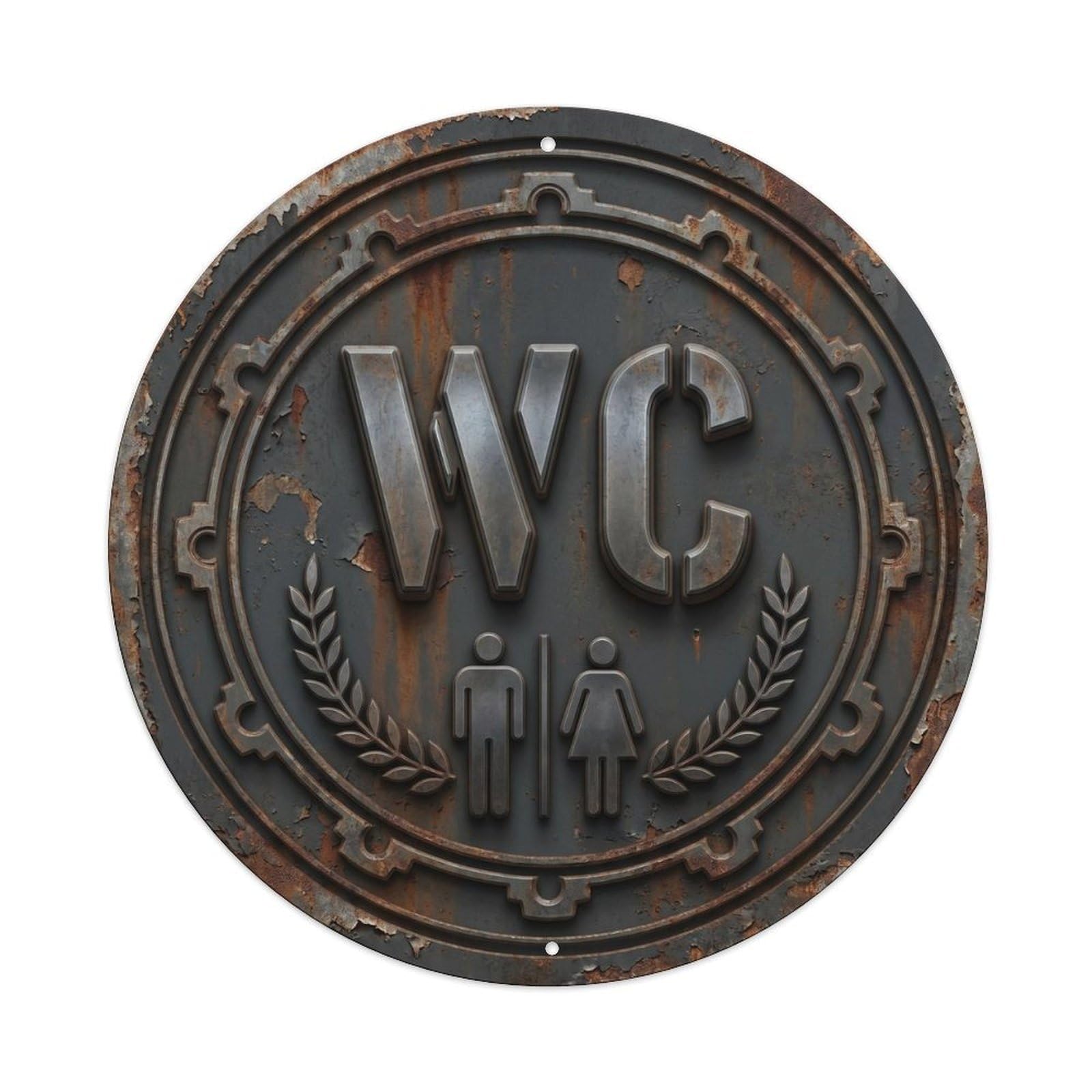Toilet （WC） Weathered Shadow Emblem Metal Tin Sign Plaque Wall Decor for Cafe, Club Bar, Office, Home Garden Round Metal Poster 8x8Inch
