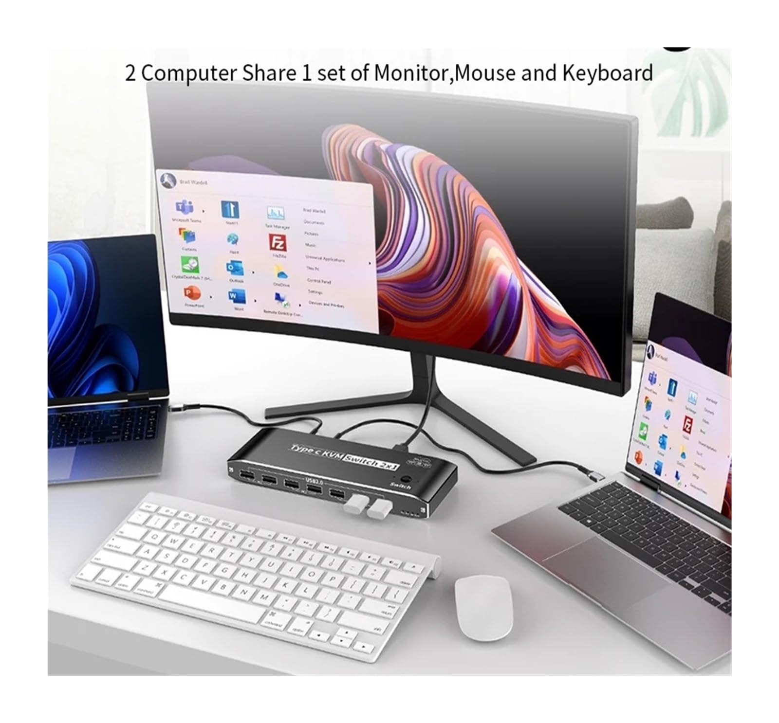 Commutateur vidéo, Commutateur KVM USB C vers HMI DP 3500 W 8K 4K 120 Hz avec port réseau RJ45 PD 100 Charge for 2 PC 1 moniteur TV