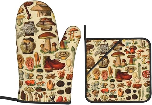 Miniatura 9 de DONMYER Juego de 4 guantes de horno de hongos y soportes para ollas, juego de guantes de cocina para hongos, resistentes al calor, agarraderas de