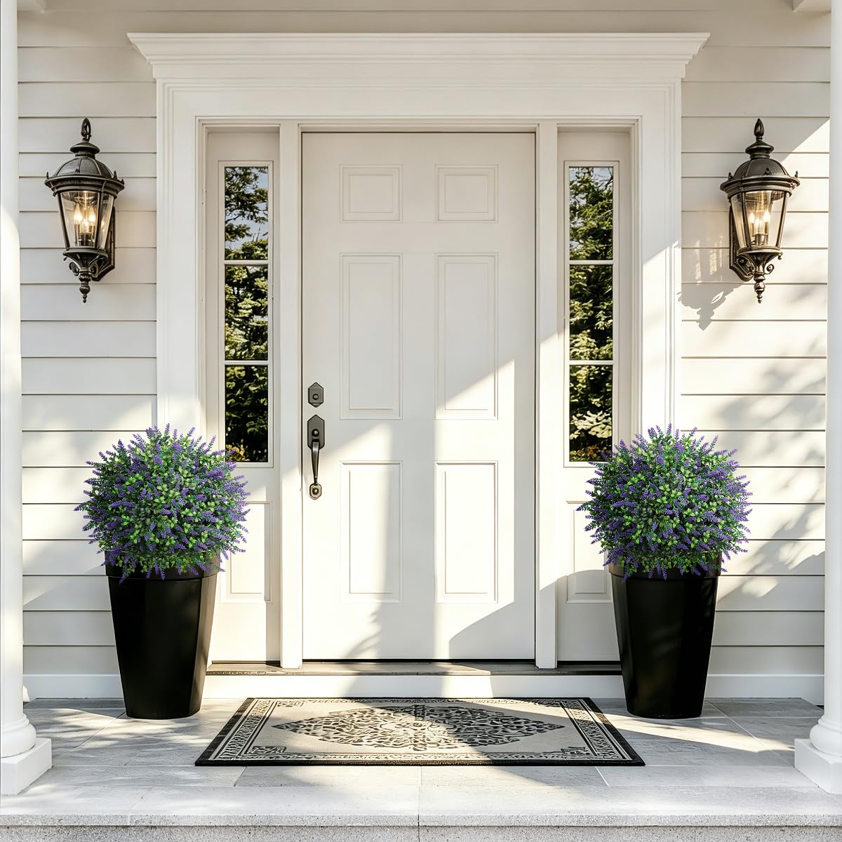 Flores Artificiales Decoracion, Plantas Artificiales Exterior 2 Bolas Topiarias de Boj Falso, Arbustos de Plástico para la Puerta Principal, Jardín y Decoración Interior del Hogar (lavanda)