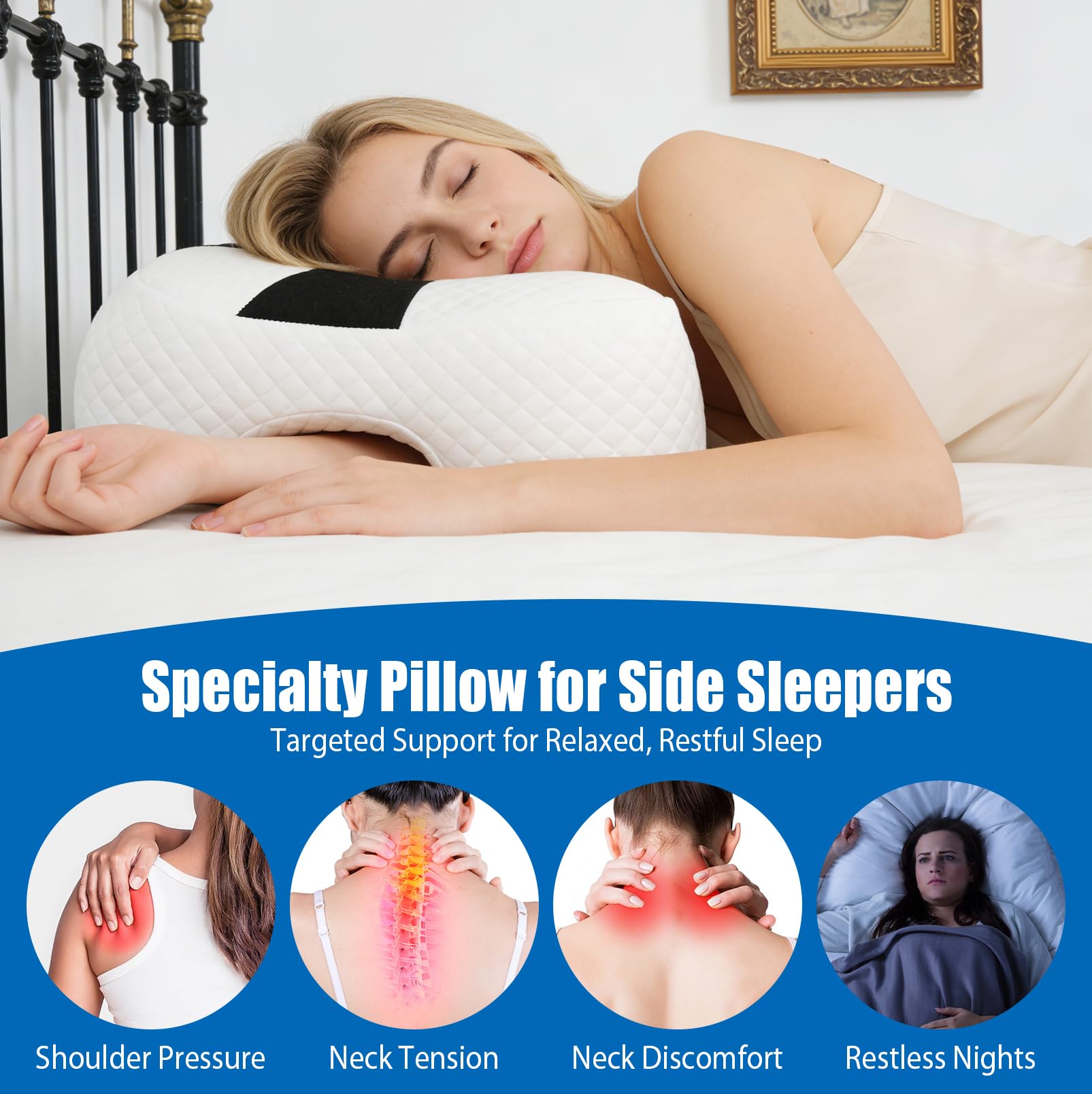 Seitenschläferkissen mit 3 Armöffnungen, Memory Foam Kissen ergonomisch | Für Seiten-, Rücken- und Bauchschläfer, mit Nacken- und Schulterstütze, atmungsaktivem Bezug, abnehmbar und waschbar