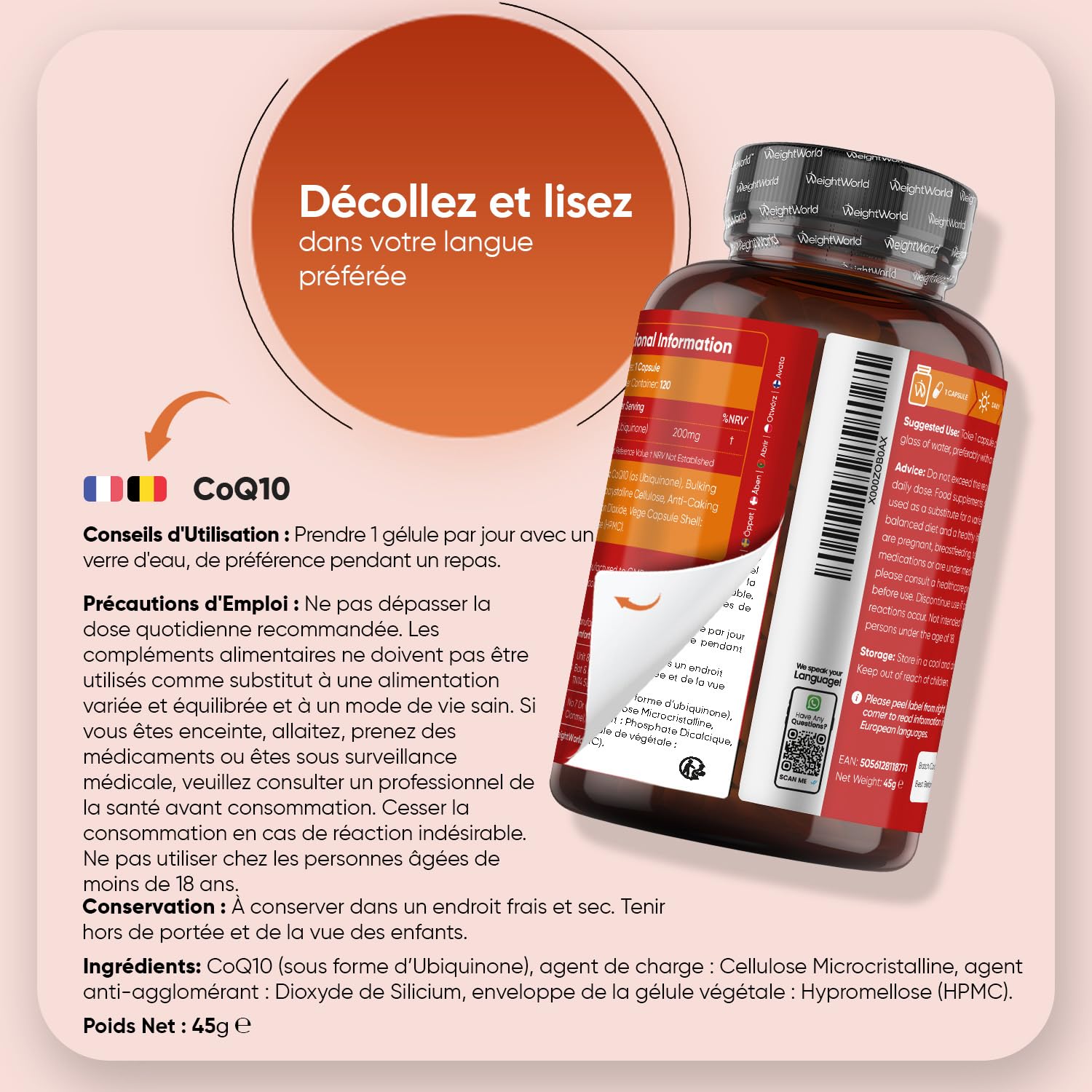Coenzyme Q10 200mg, 120 Gélules Vegan, Ubiquinone CoQ10 Précurseur de l'Ubiquinol Q10 Coenzyme sans Gluten et sans Stéarate de Magnésium, pour 4 Mois d'Approvisionnement