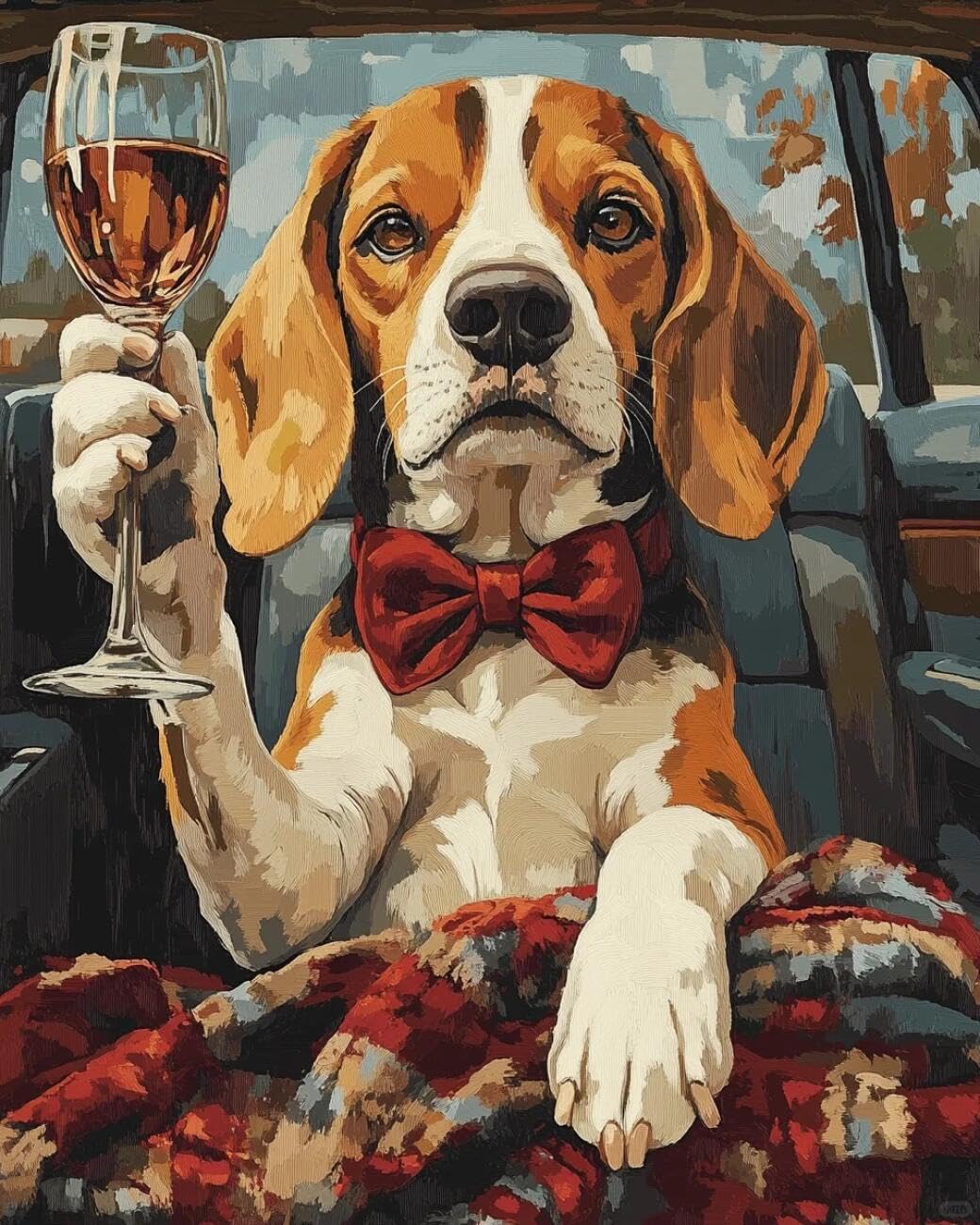 Henypt Cross Stitch Kit Dog in the car Animal DIY Arts Aand Craft Kit for Beginners The Elderly with Accessories Handmade DIY/Gifts 14CT 40x50cm