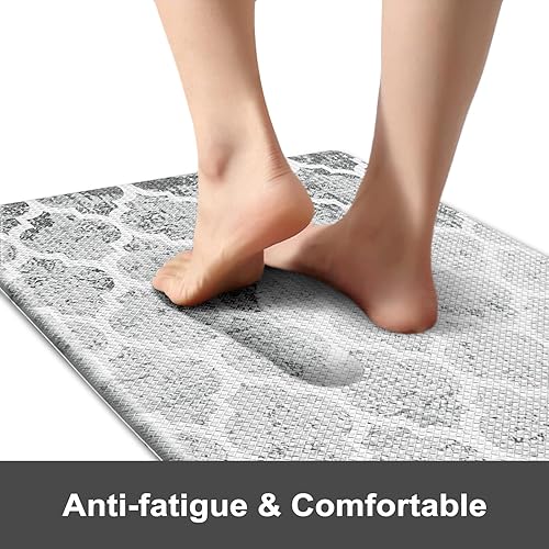 Miniatura 3 de KIMODE Juego de 2 tapetes de cocina antifatiga, tapetes de cocina marroquíes grises para piso, tapetes de cocina acolchados antideslizantes para