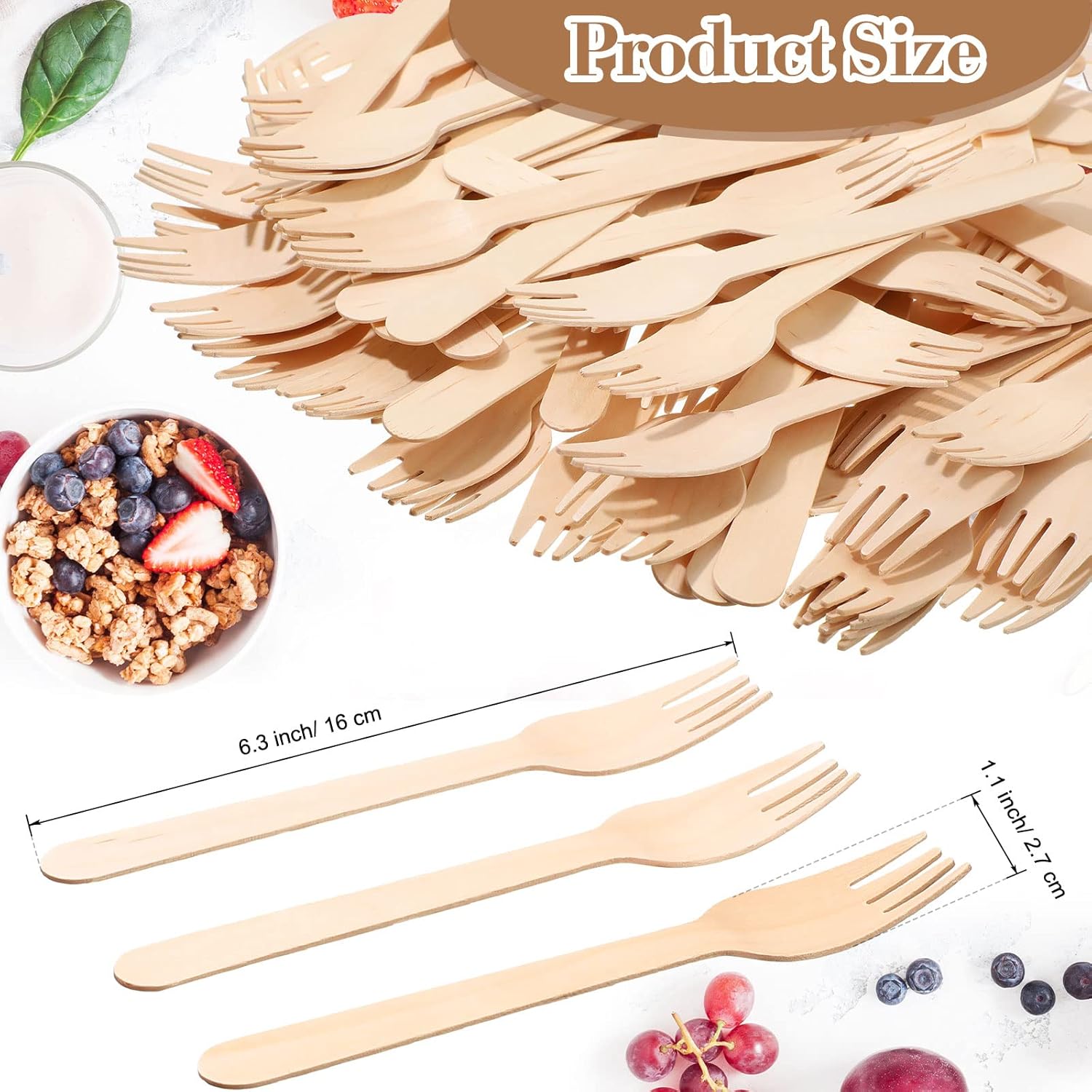 1000 Pcs Disposable Wooden Forks, Wood Sporks, Wooden Silverware, Disposable Cutlery Utensils for Food Cake Ice Cream Dessert Eating Party Camping Wedding, 6.3 Inches