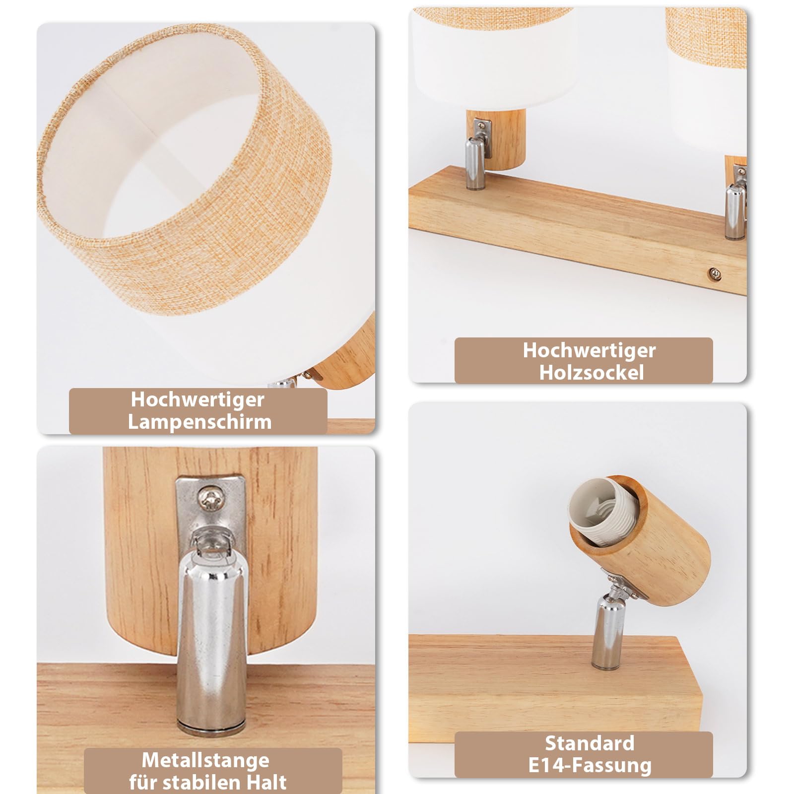 Glitzerlife Deckenstrahler 3 Flammig Deckenleuchte Holz Vintage E14 Retro Schwenkbar 350° Ohne Leuchtmittel