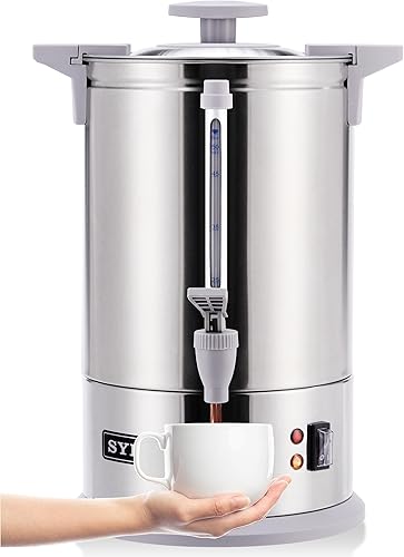 Miniatura 7 de SYBO Cafetera de percolado de acero inoxidable de grado comercial, urna de agua caliente para catering, 100 tazas de 16 L, color gris