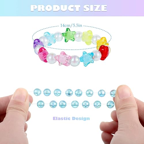 Miniatura 8 de Hicarer 20 pulseras de cuentas para niña, lindas pulseras de cuentas de arcoíris, pulseras coloridas, pulseras de princesa, pulseras elásticas de