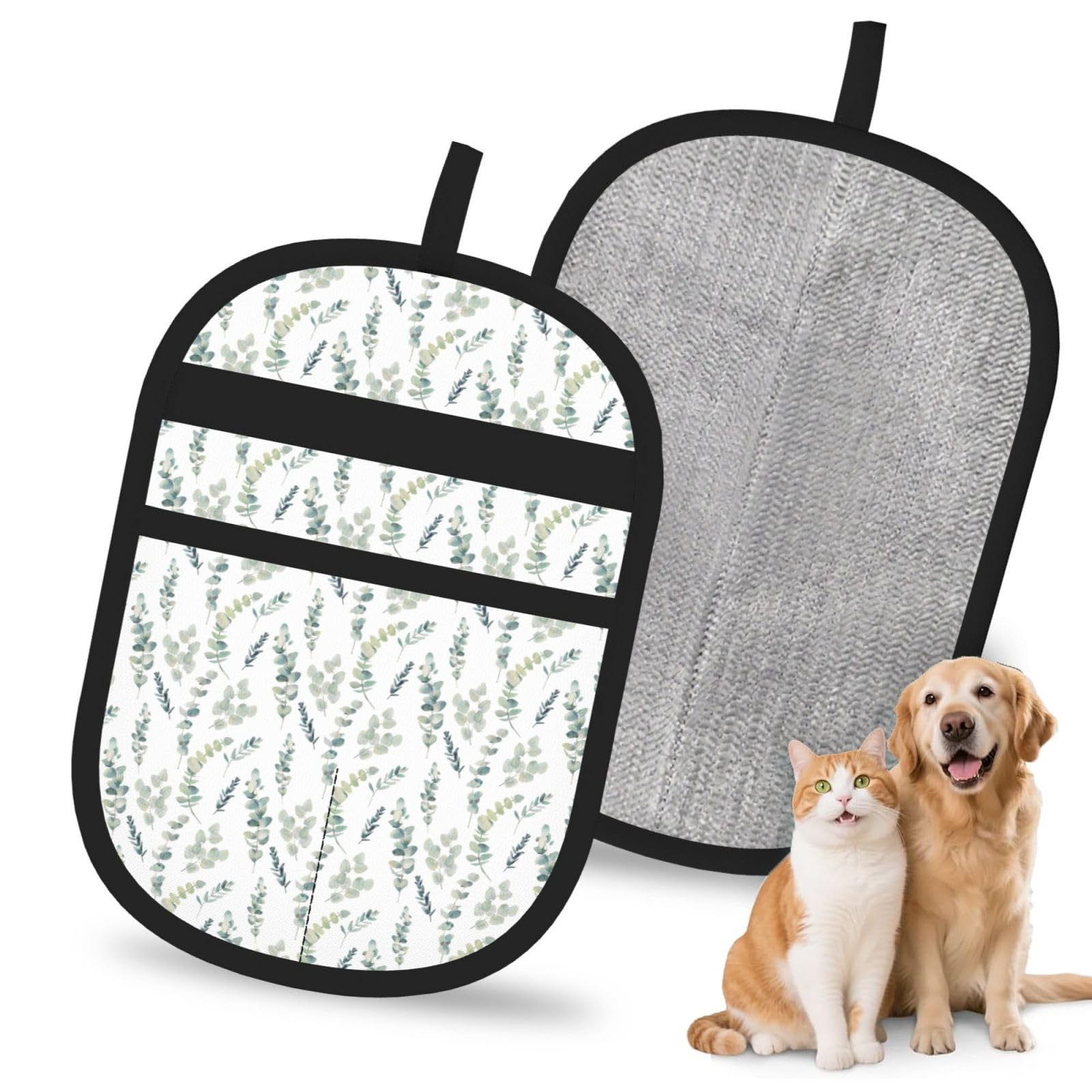 Eucalyptus Leaves Print Pet Hair Remover Gloves Grooming Cleaning Accessory Reusable Deshedding Tool